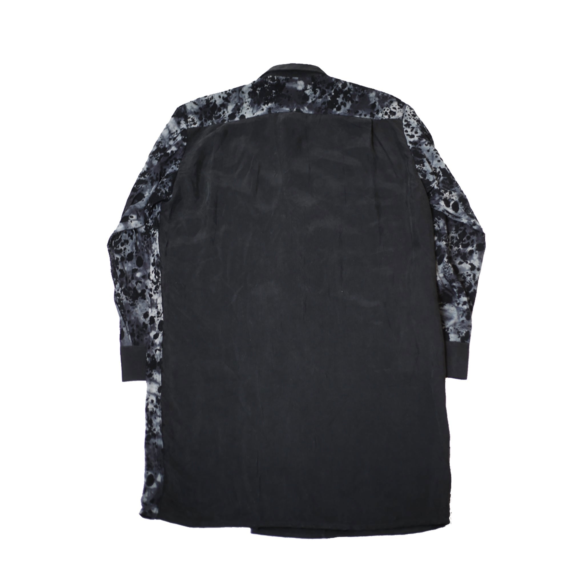 BURN OUT MESH PRINT ASYMMETRICAL LONG SHIRT