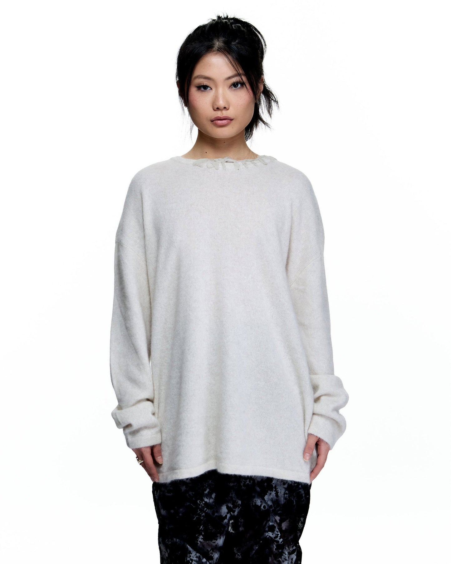FINE LINEN SHORT SLEEVE U NECK SWEATER_SAND
