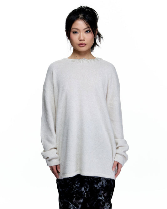 FINE LINEN SHORT SLEEVE U NECK SWEATER_SAND