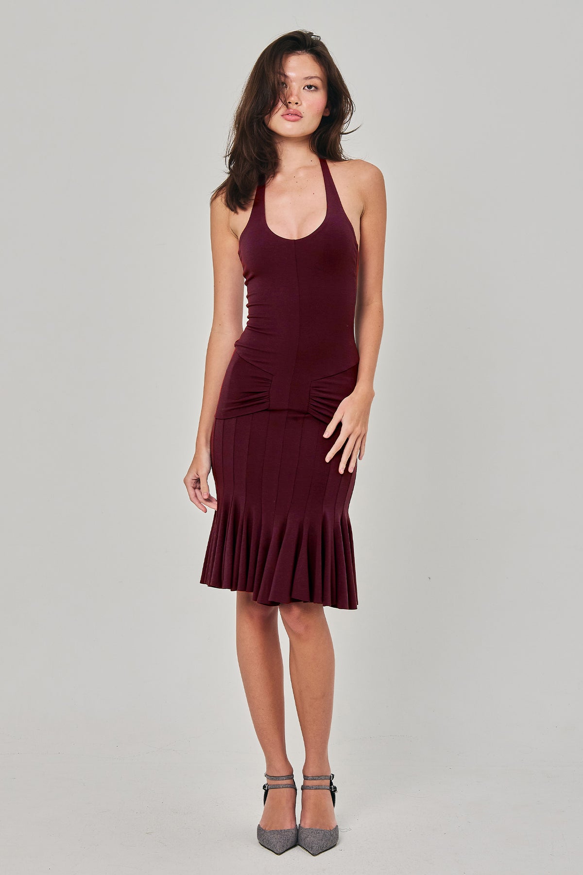 RIPPLE DRESS BURGUNDY
