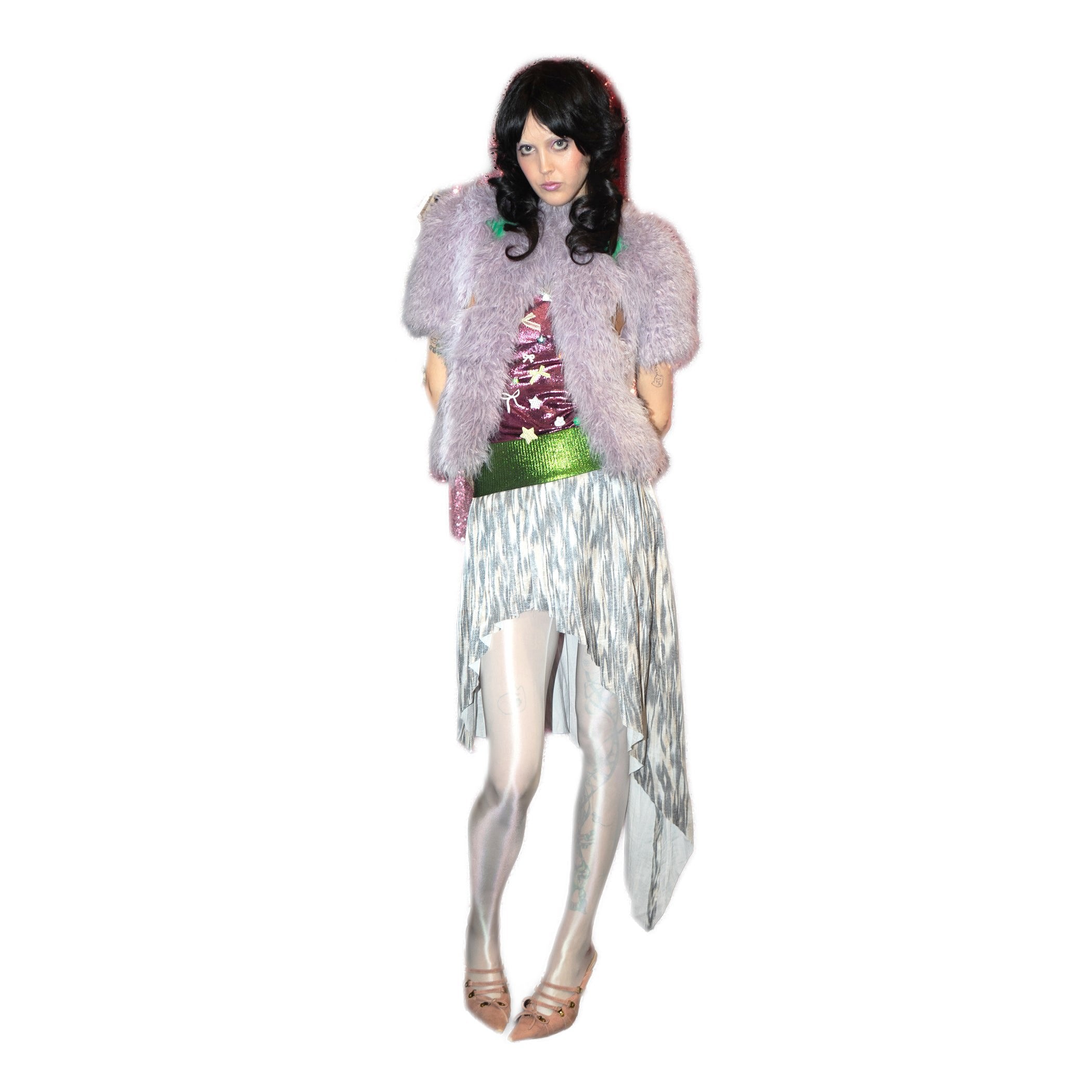 Lizard Zebra Satin Rib-Waistband Pleated Skirt