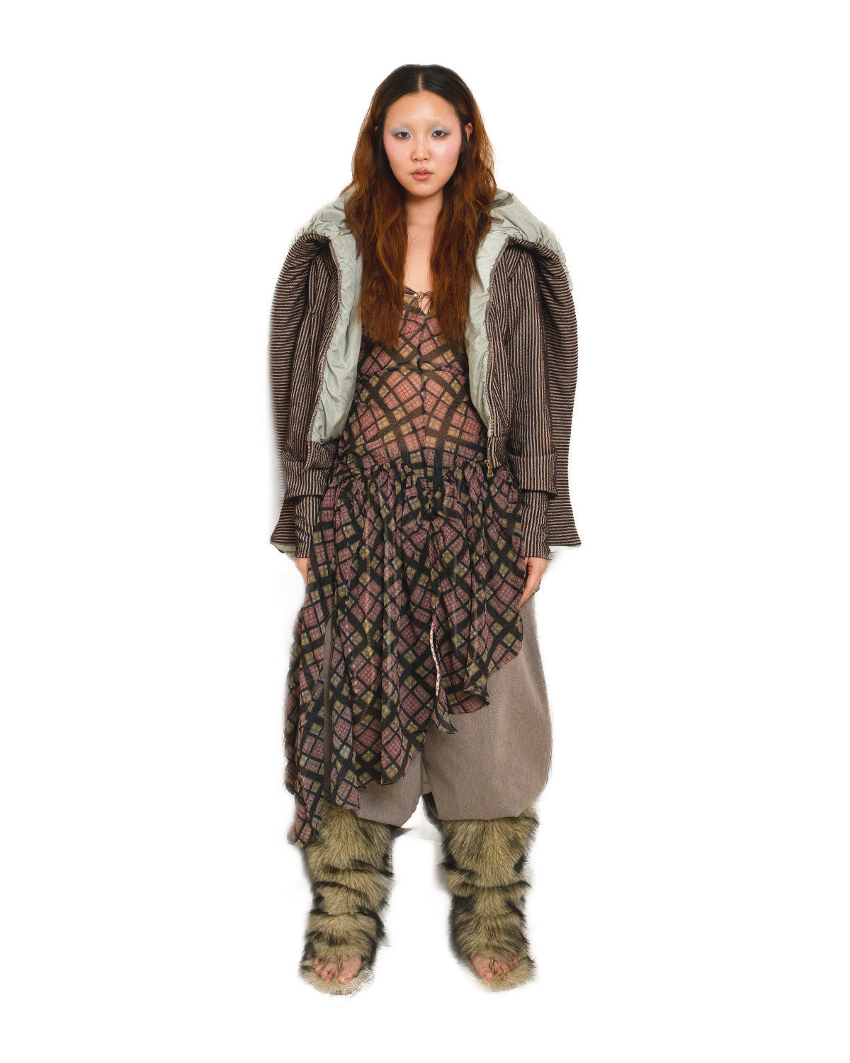 Swirl Collar Rib Knit Jacket Jade Taffeta Brown
