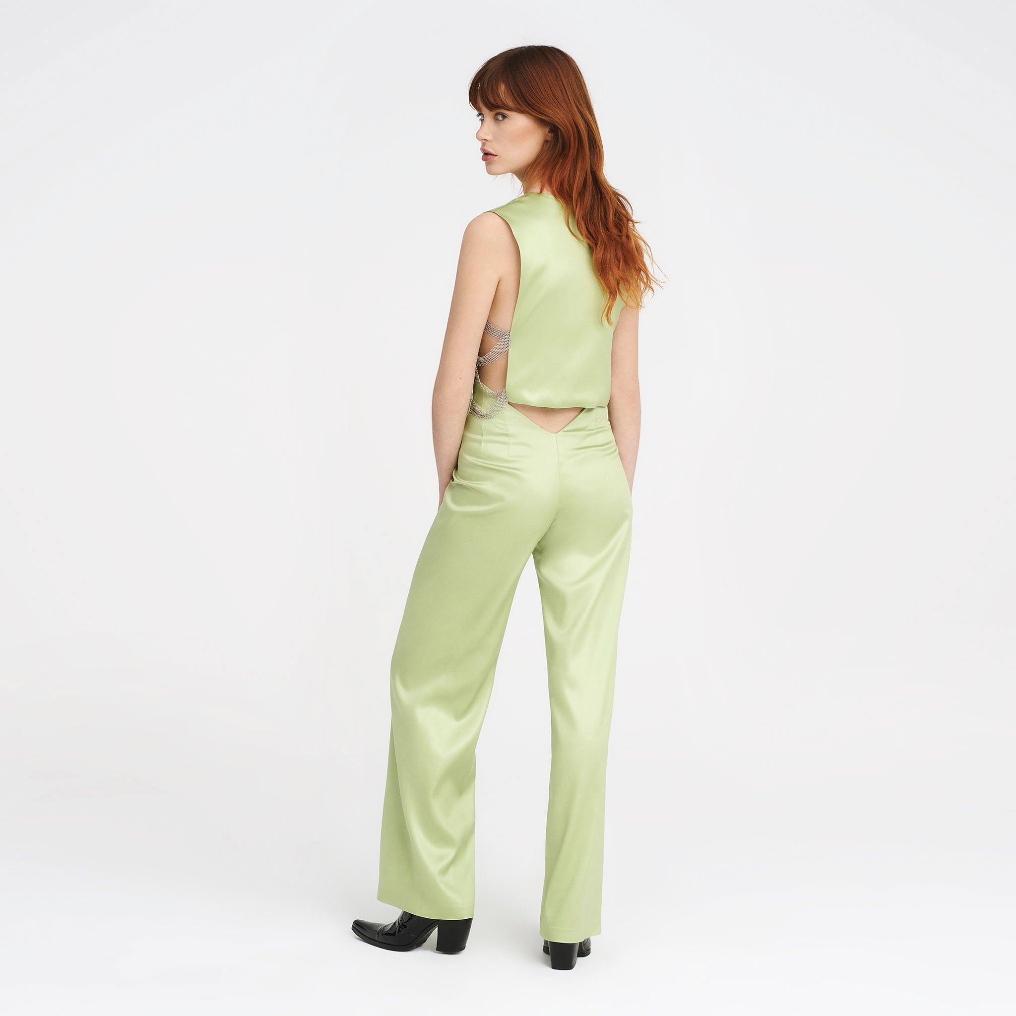 V-Back Trousers in Matcha Green