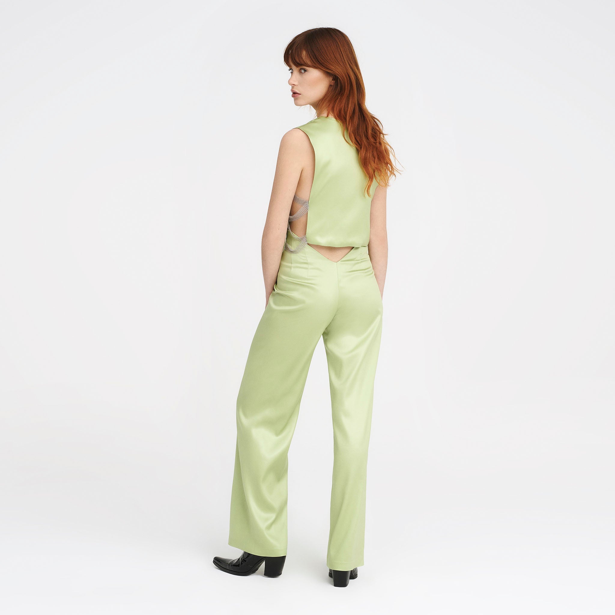 V-Back Trousers in Matcha Green