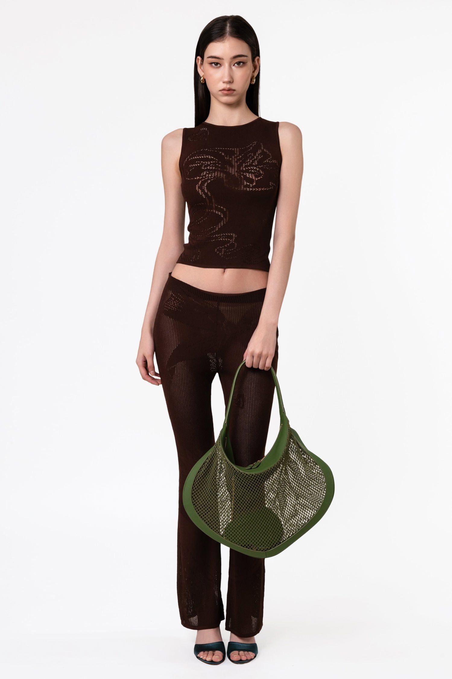 'Heart Mesh' Medium Shoulder Bag - Olive
