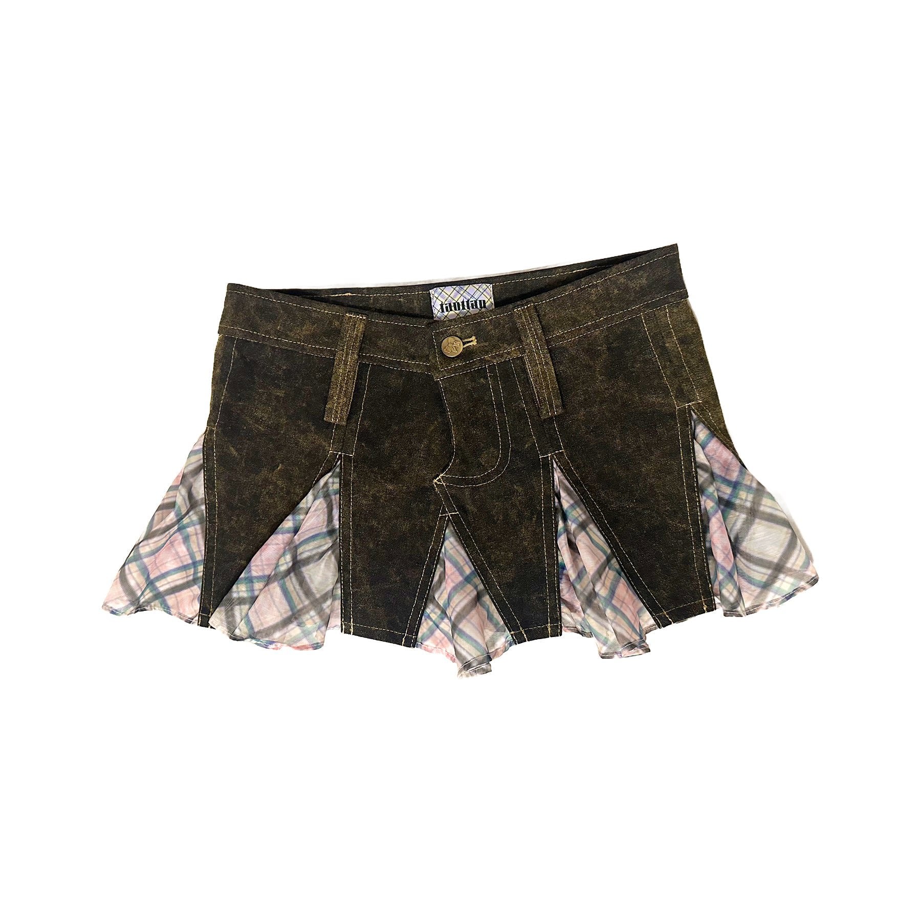 Denim Patchwork Skirt with Organza Flared Inserts Dollhouse Plaid