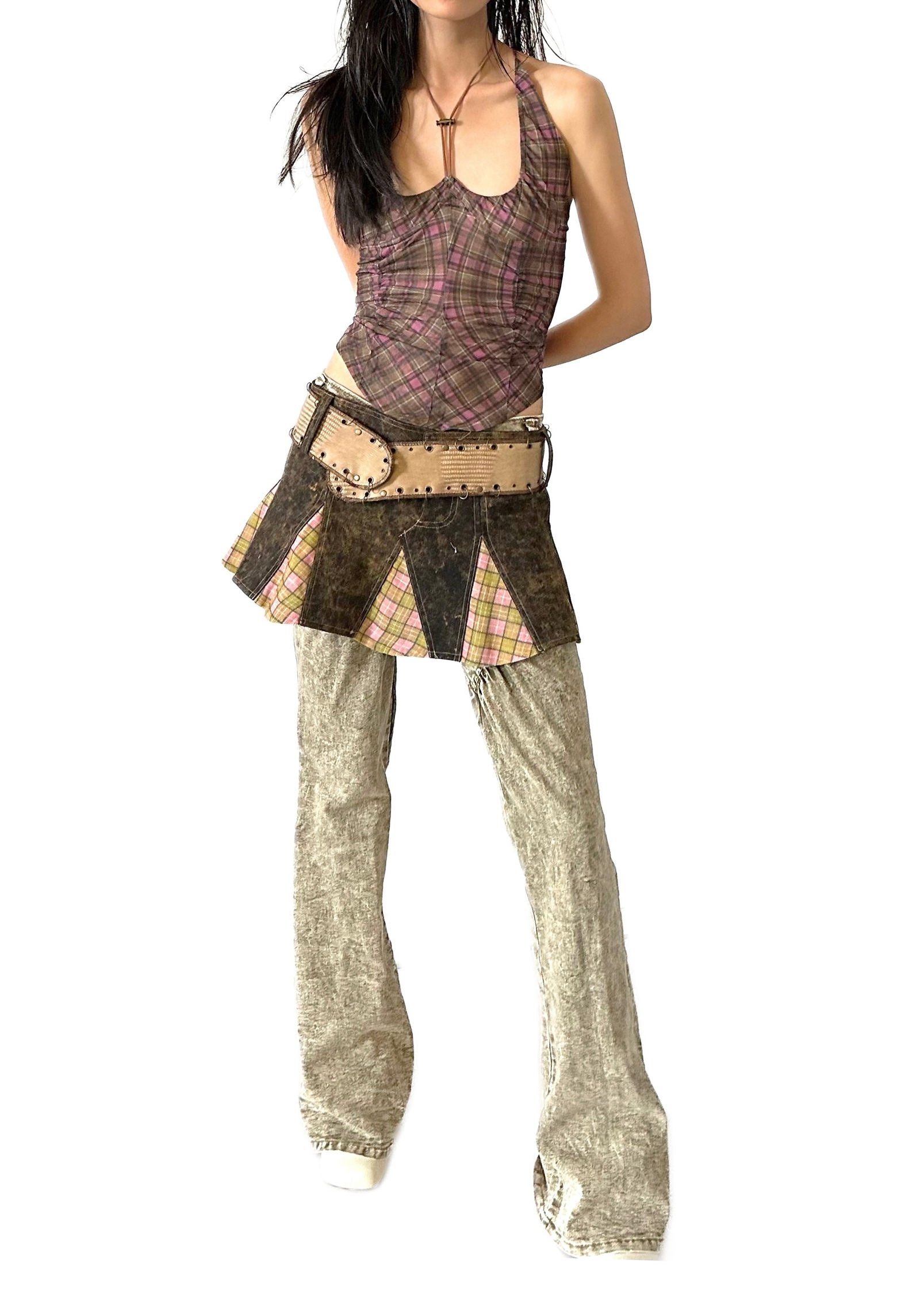 Tie-Dye Cotton Patchwork Flared Mini Skirt Fenlü