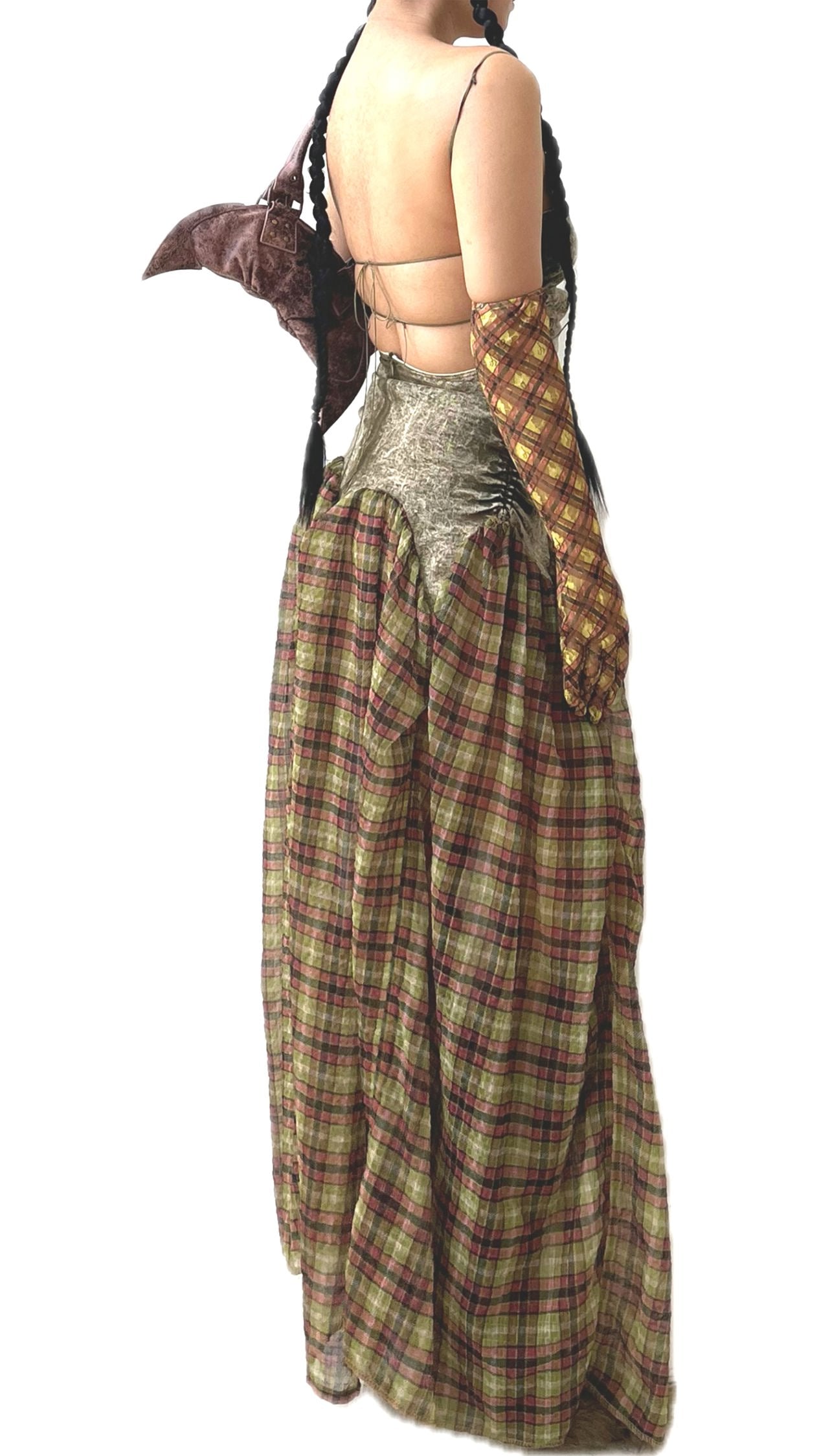 Plaid Denim Bubble Maxi Dress Mono