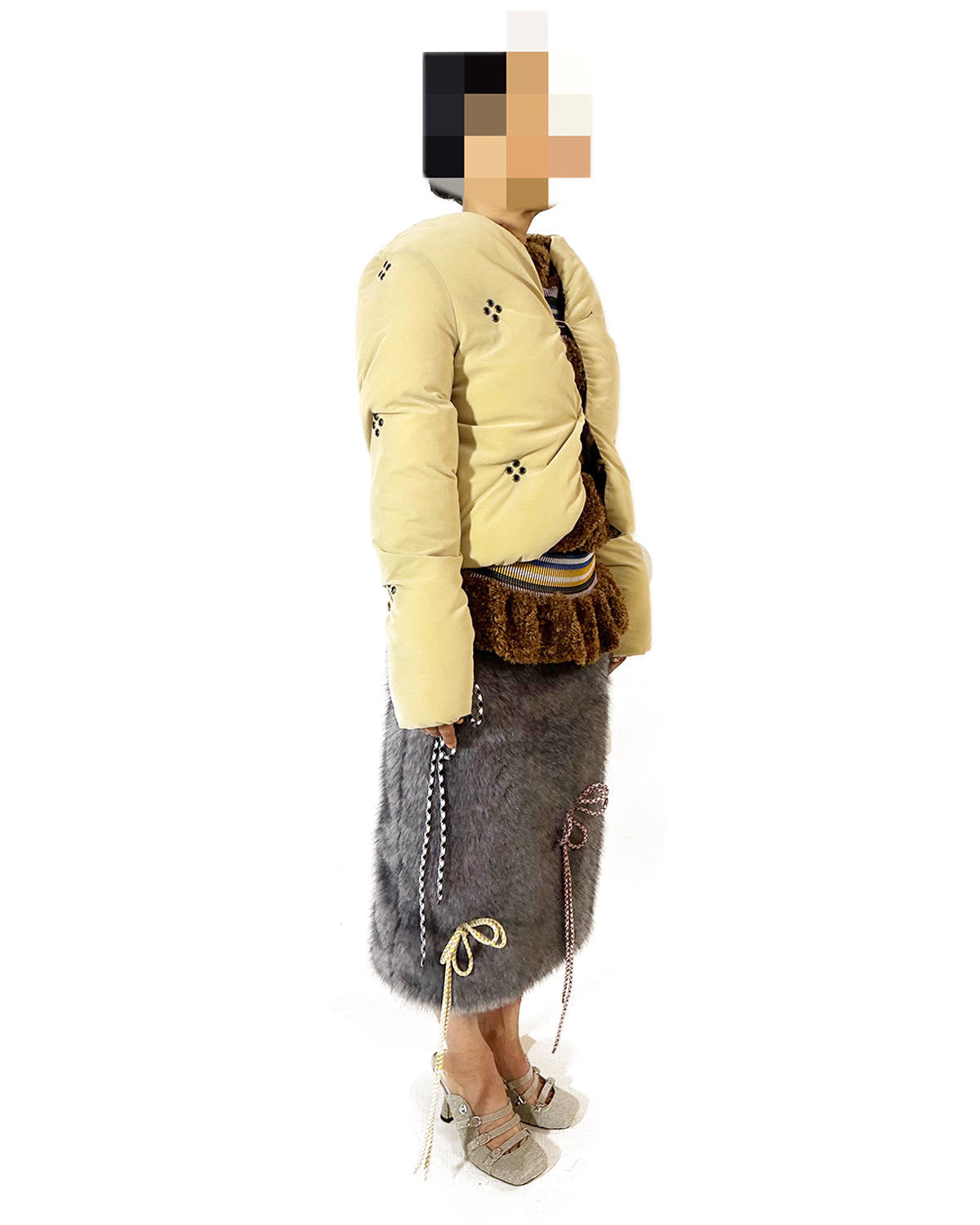 Diamond Studded Velveteen Puffer Jacket – Cream Yellow