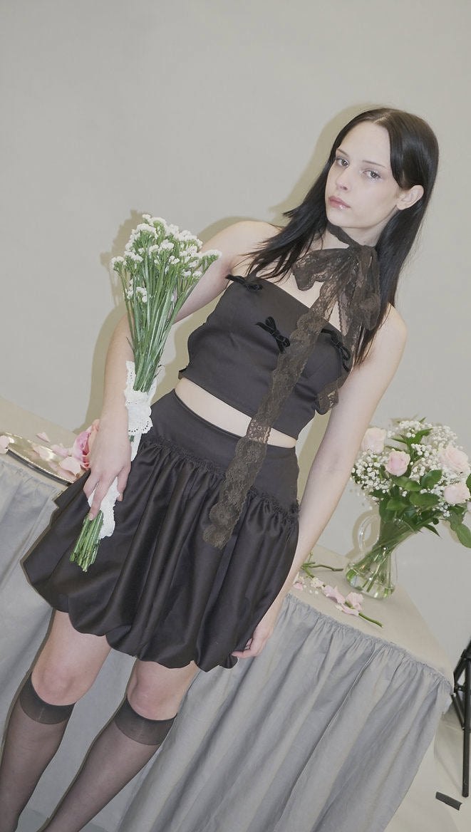 Deep Choco Ribbon Halter Top