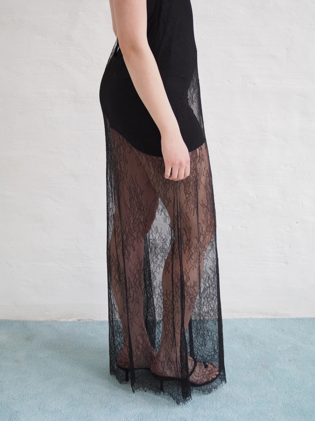 LACE NECK DRESS + STRAPLESS SLIP - BLACK