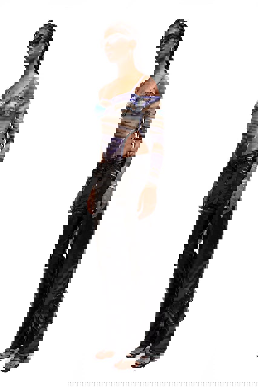 BLACK FAUX LEATHER CARGO PANTS