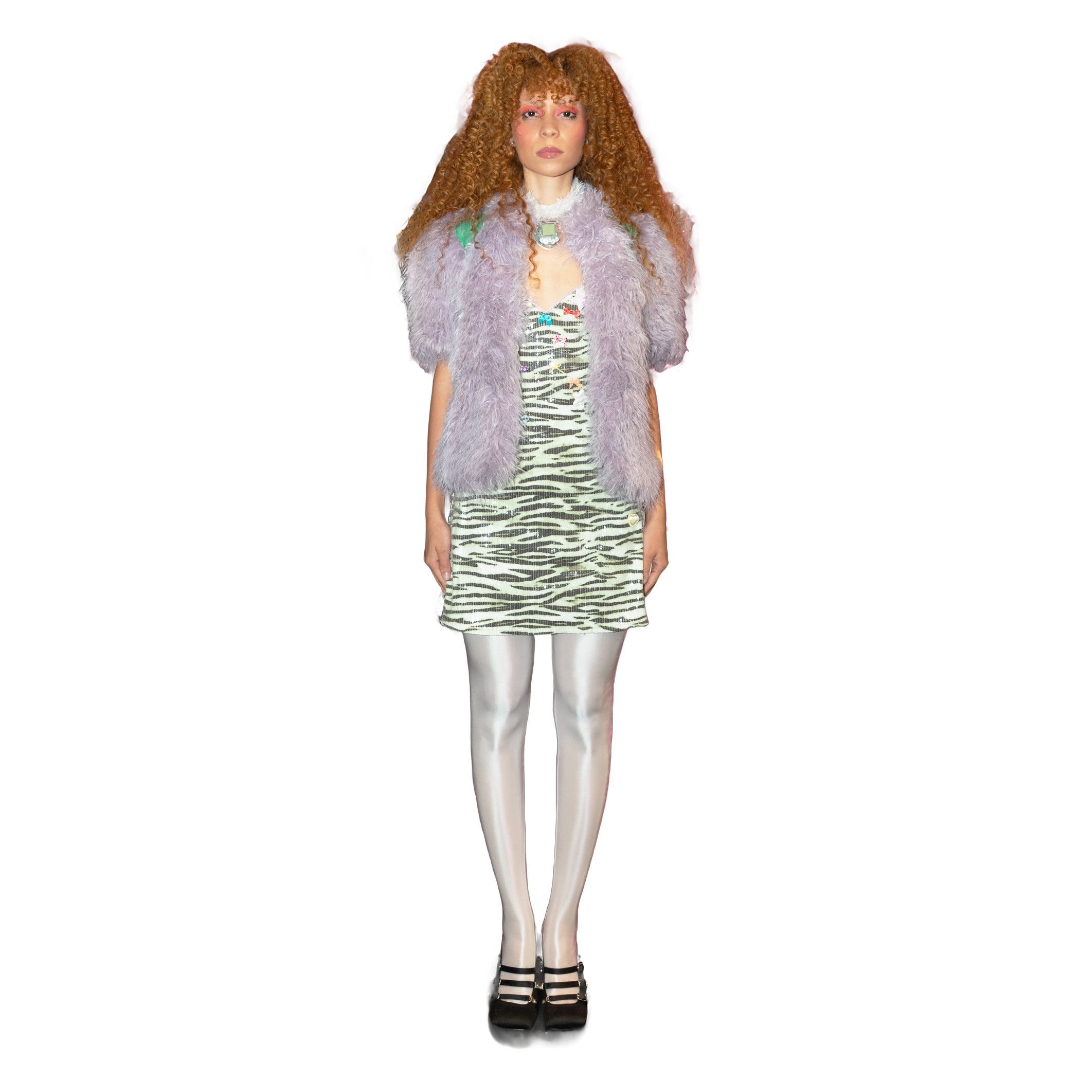 Lavender Faux Fur Patch Mini Coat