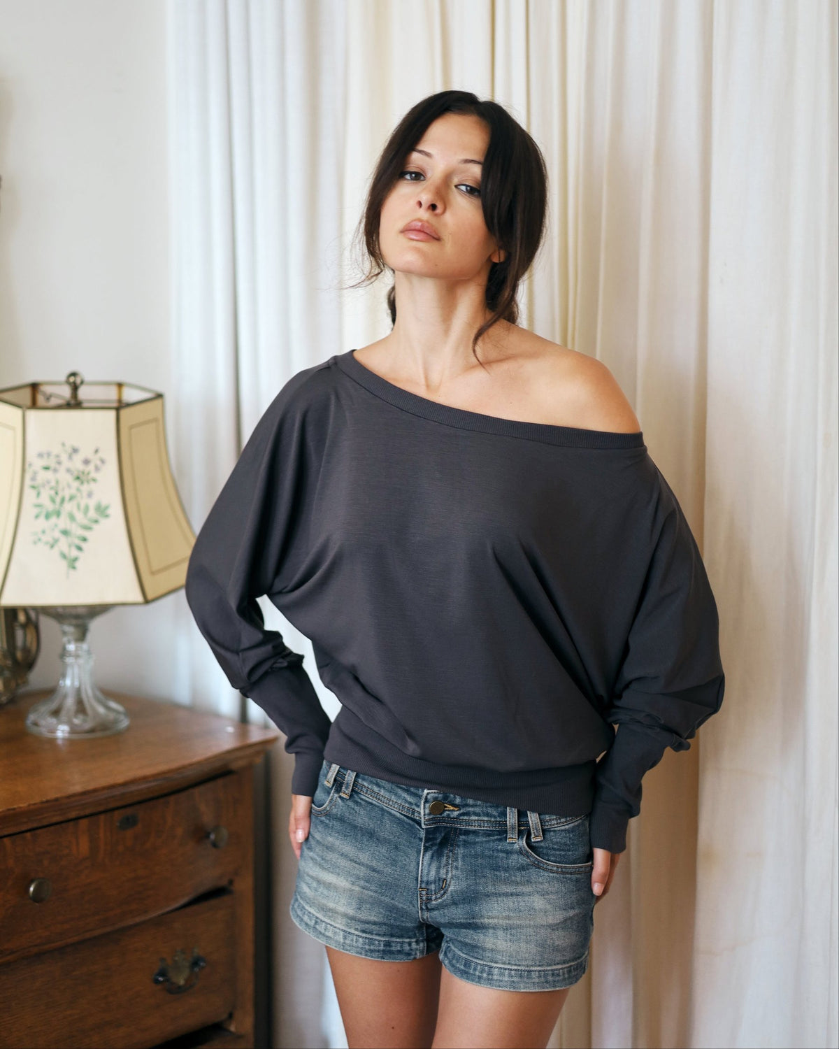 CARMEN top - charcoal