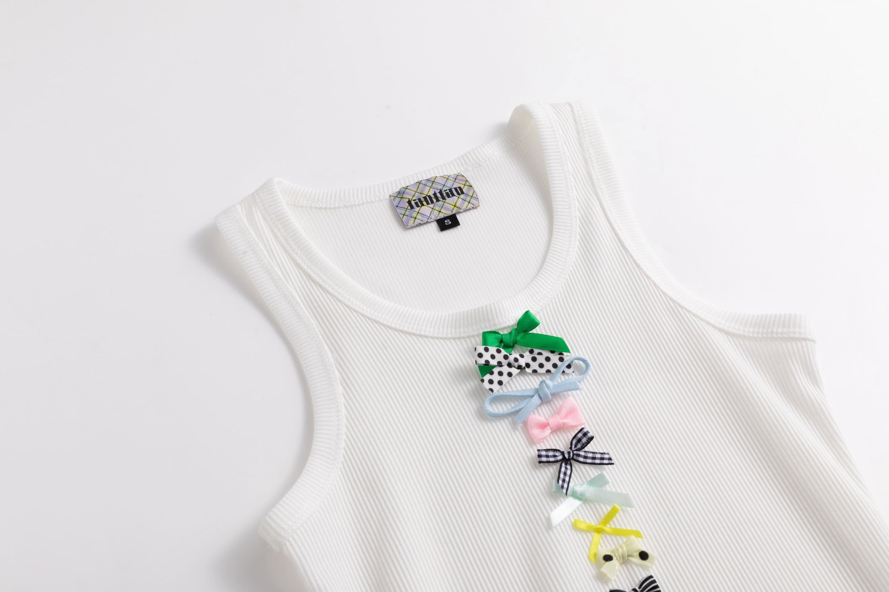 Ivory Rib Vest Mini Bows Dress Candy