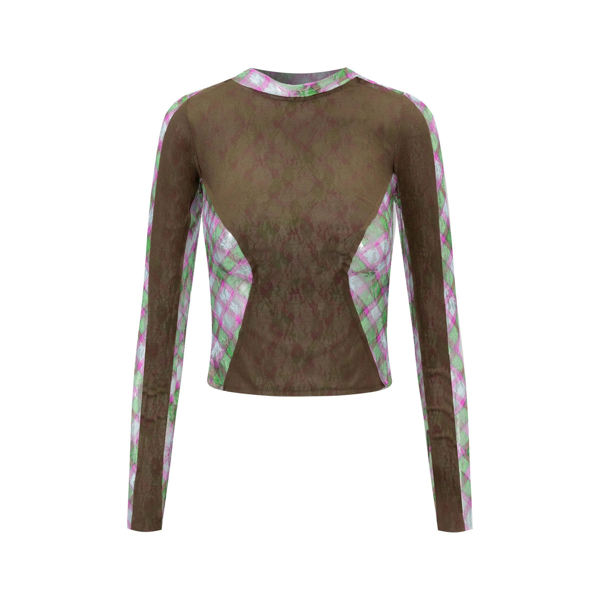 Jester Lace Plaid Patchwork Long-Sleeve Top
