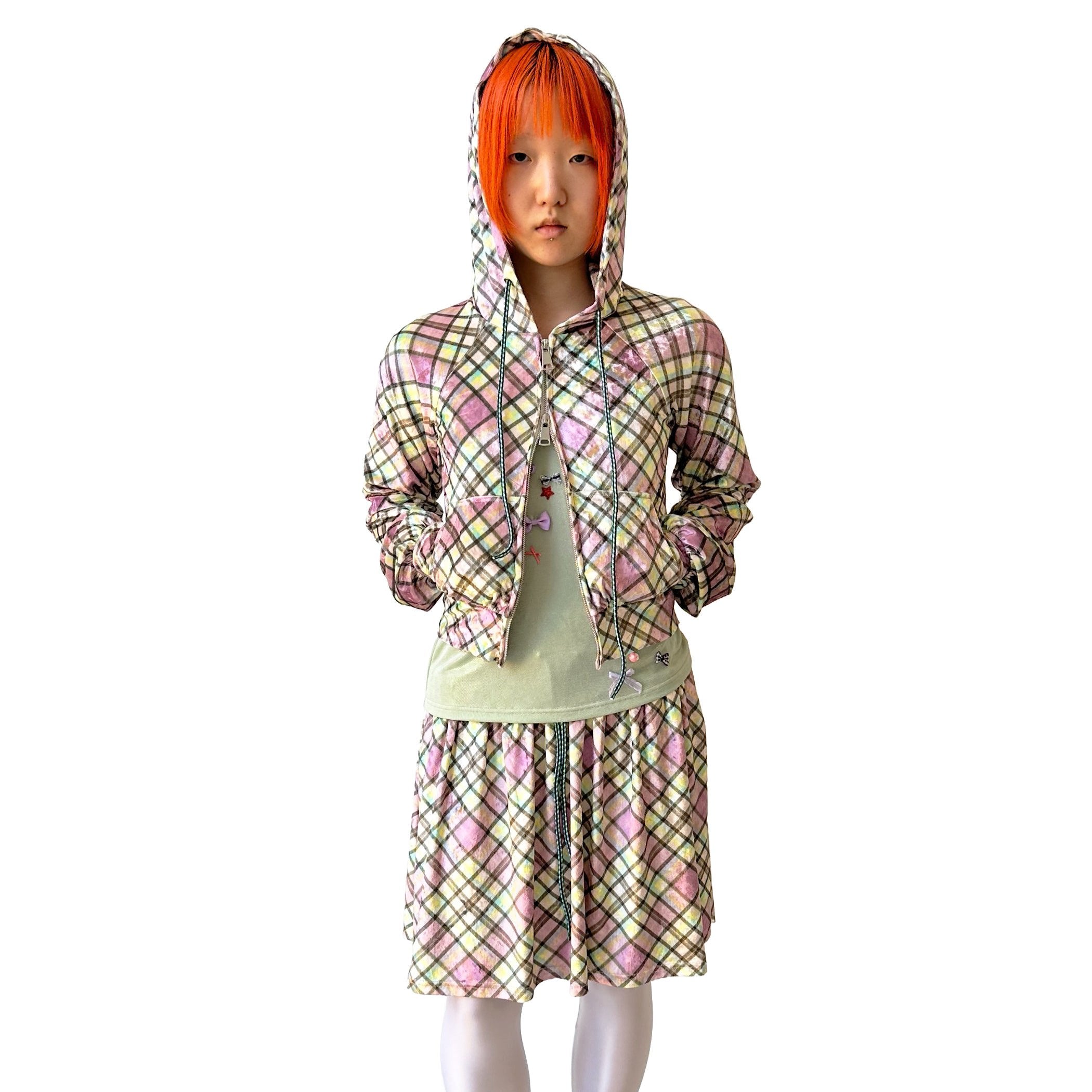 Sprinkles Glossy Plaid Velvet Lined Tracksuit Top