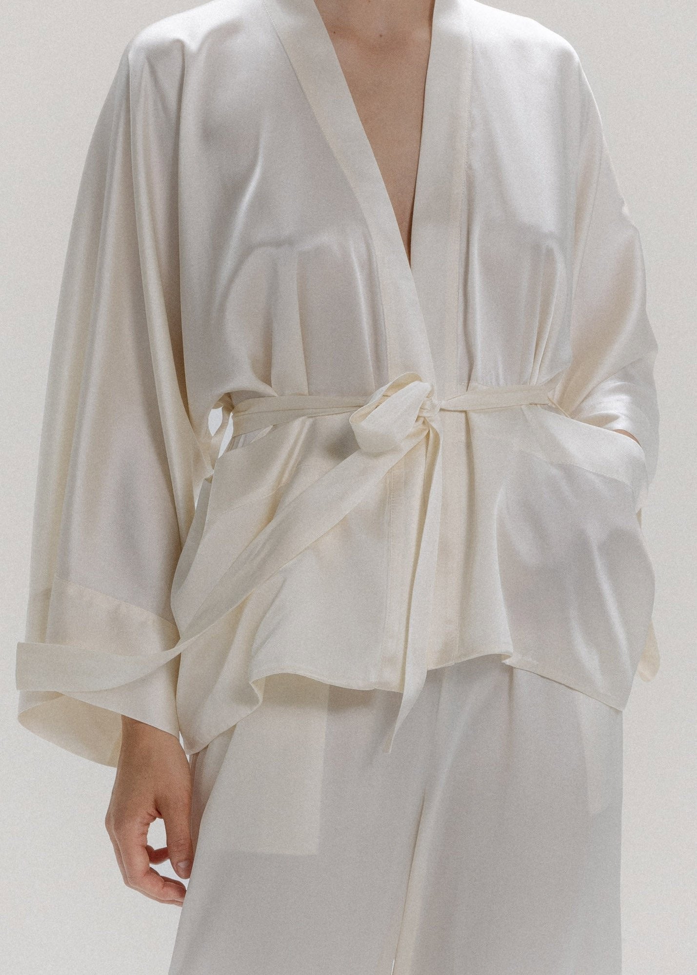 Silk Kimono Jacket in Milk White