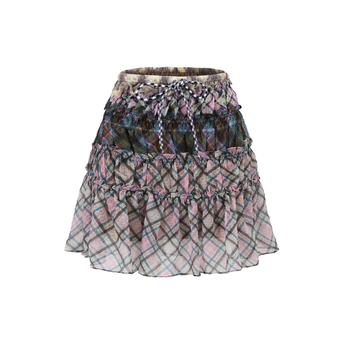 Multi-Plaid Chiffon Block Skirt