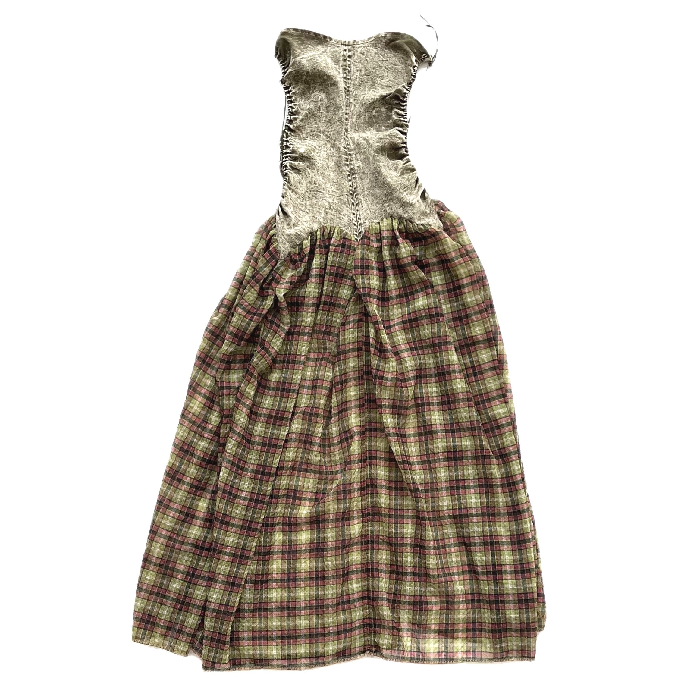 Plaid Denim Bubble Maxi Dress Mono