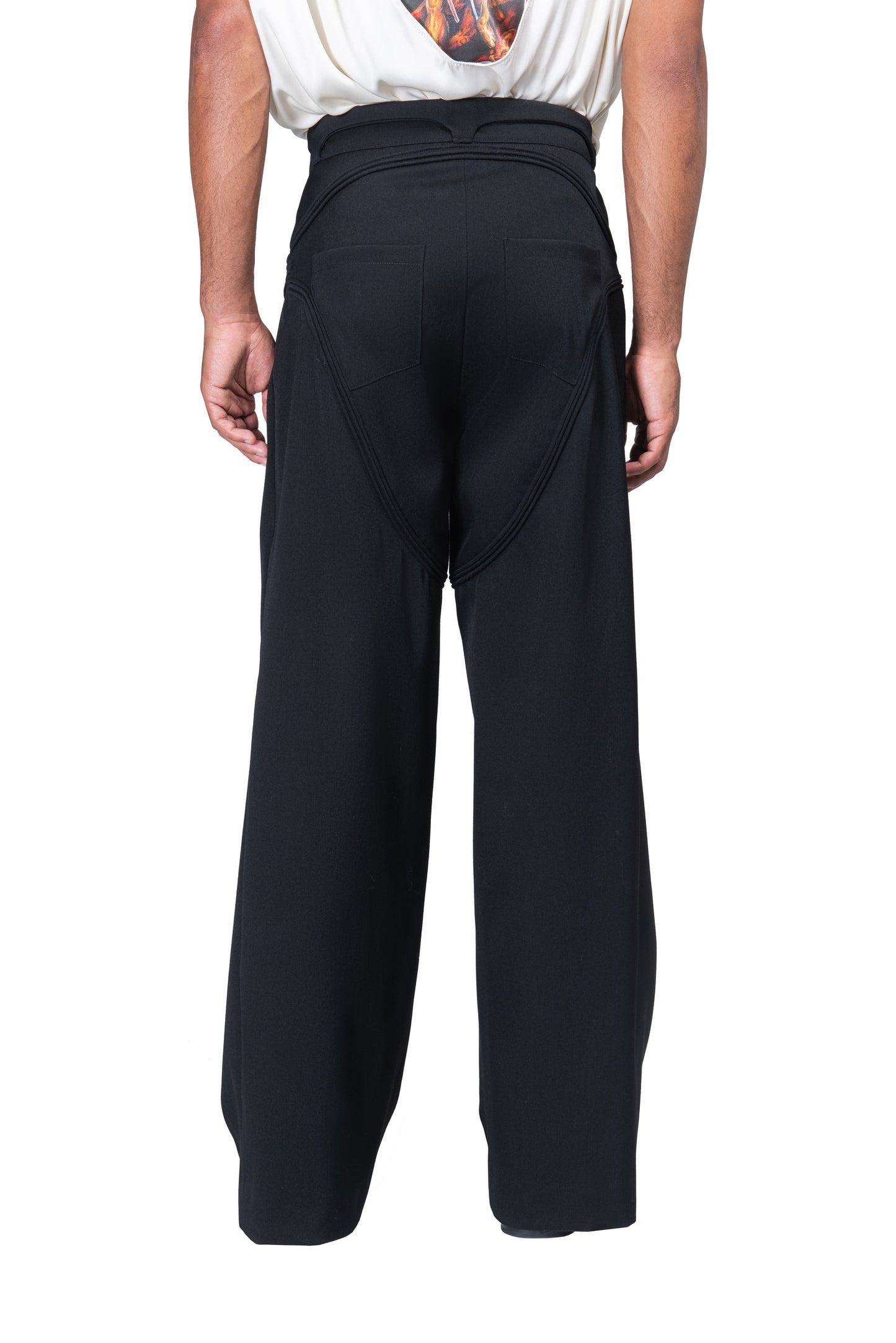 High Waisted Piped Wide Leg Trousers