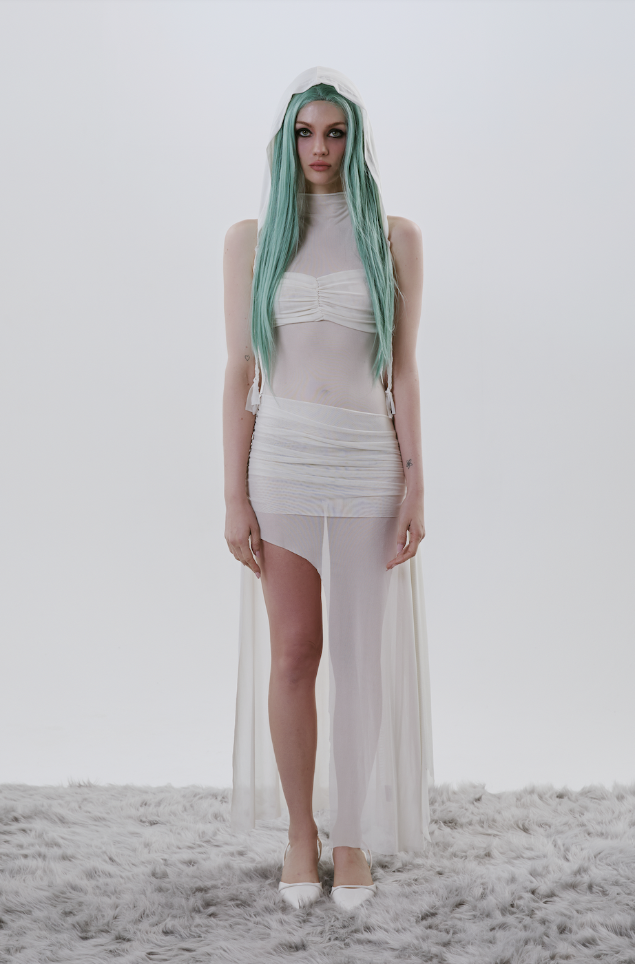 Seashell White New Nyx Dress with Hood