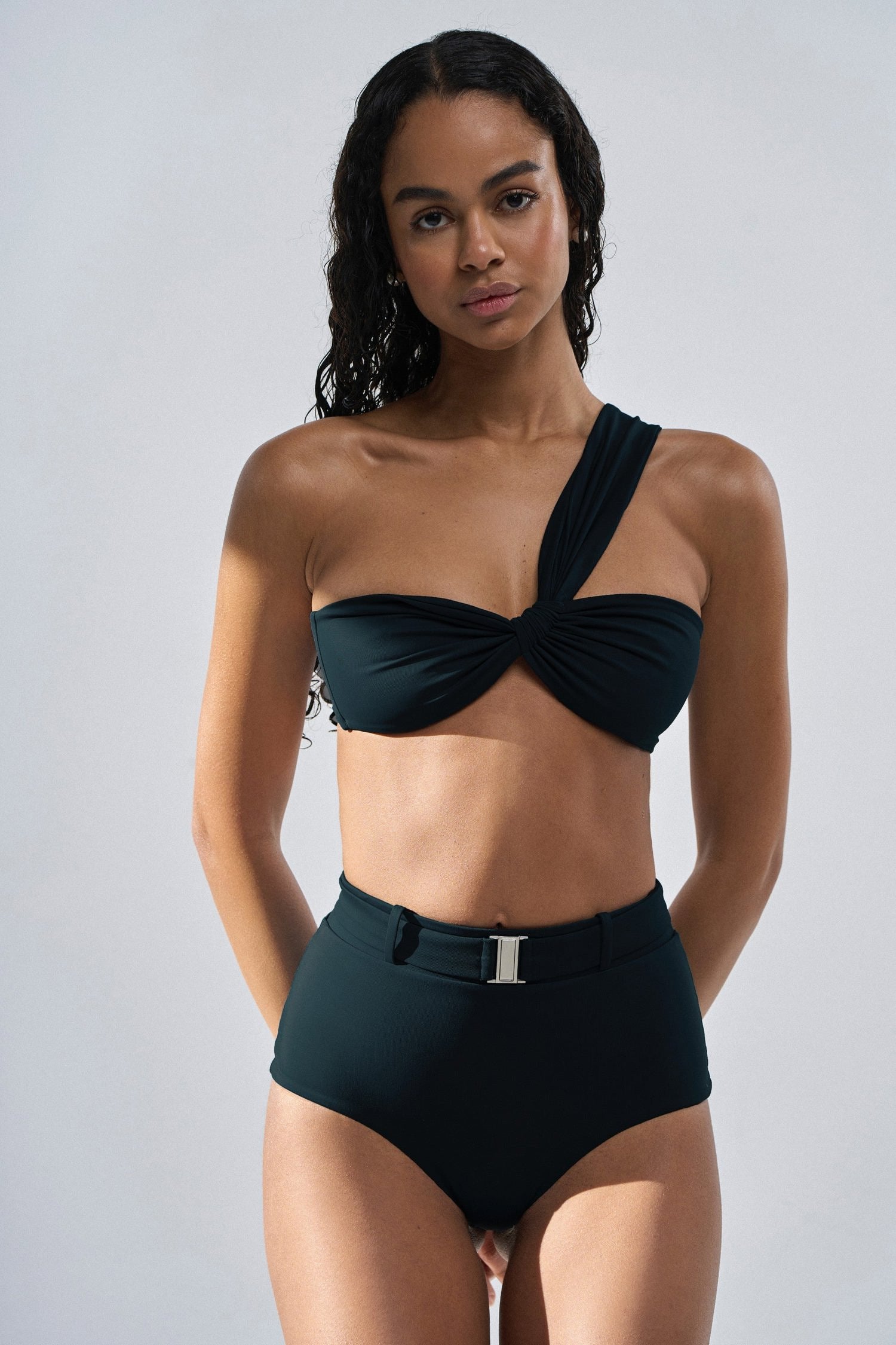 Onyx High Waist Belted Bottom / Black