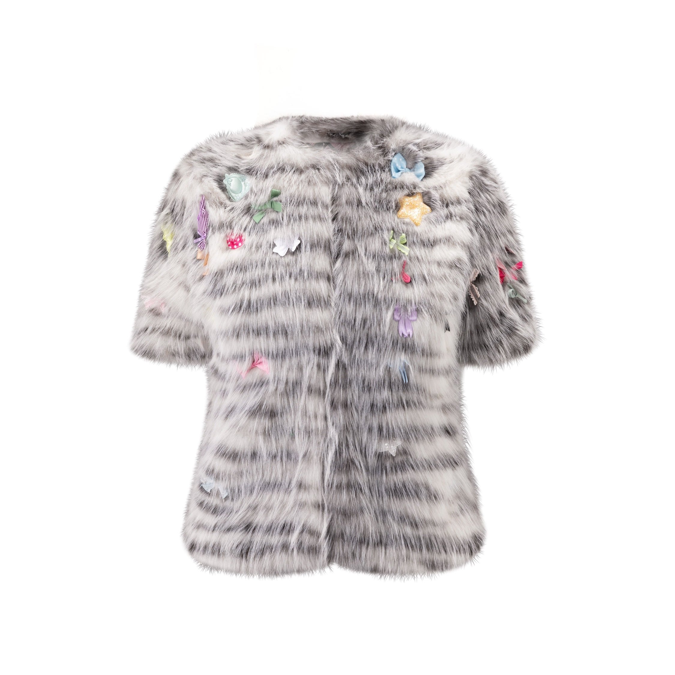 Sprinkle Cake Faux Fur Coat Gray Tiger