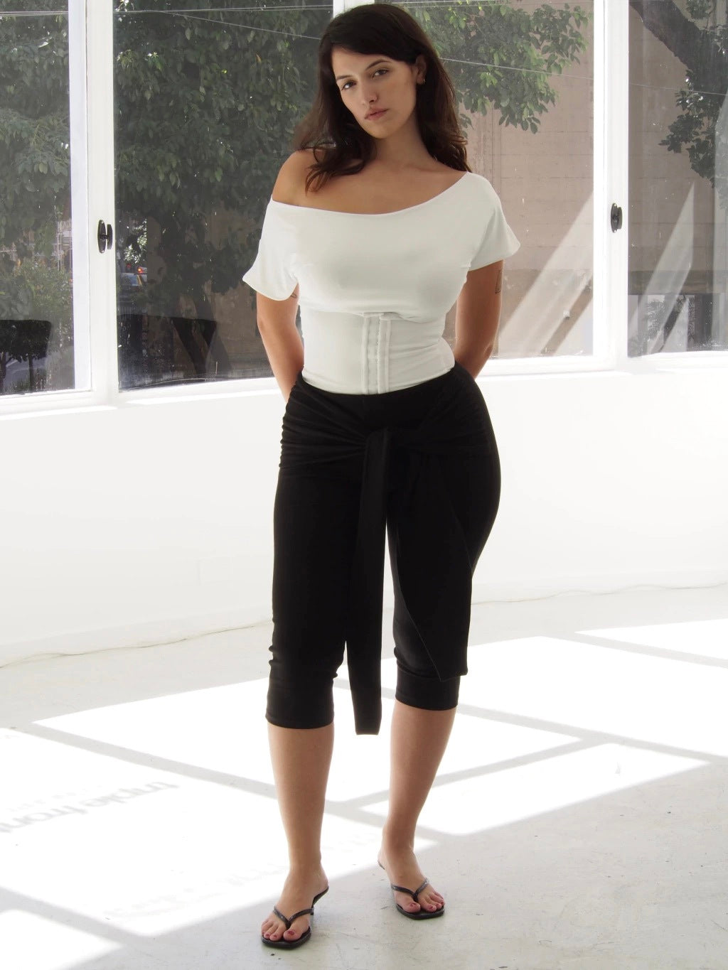 BOAT NECK CORSET TOP - WHITE