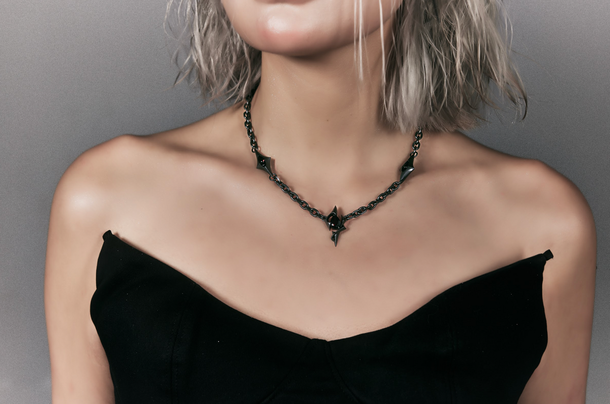Inferno Necklace | Matte Black Silver & Garnet