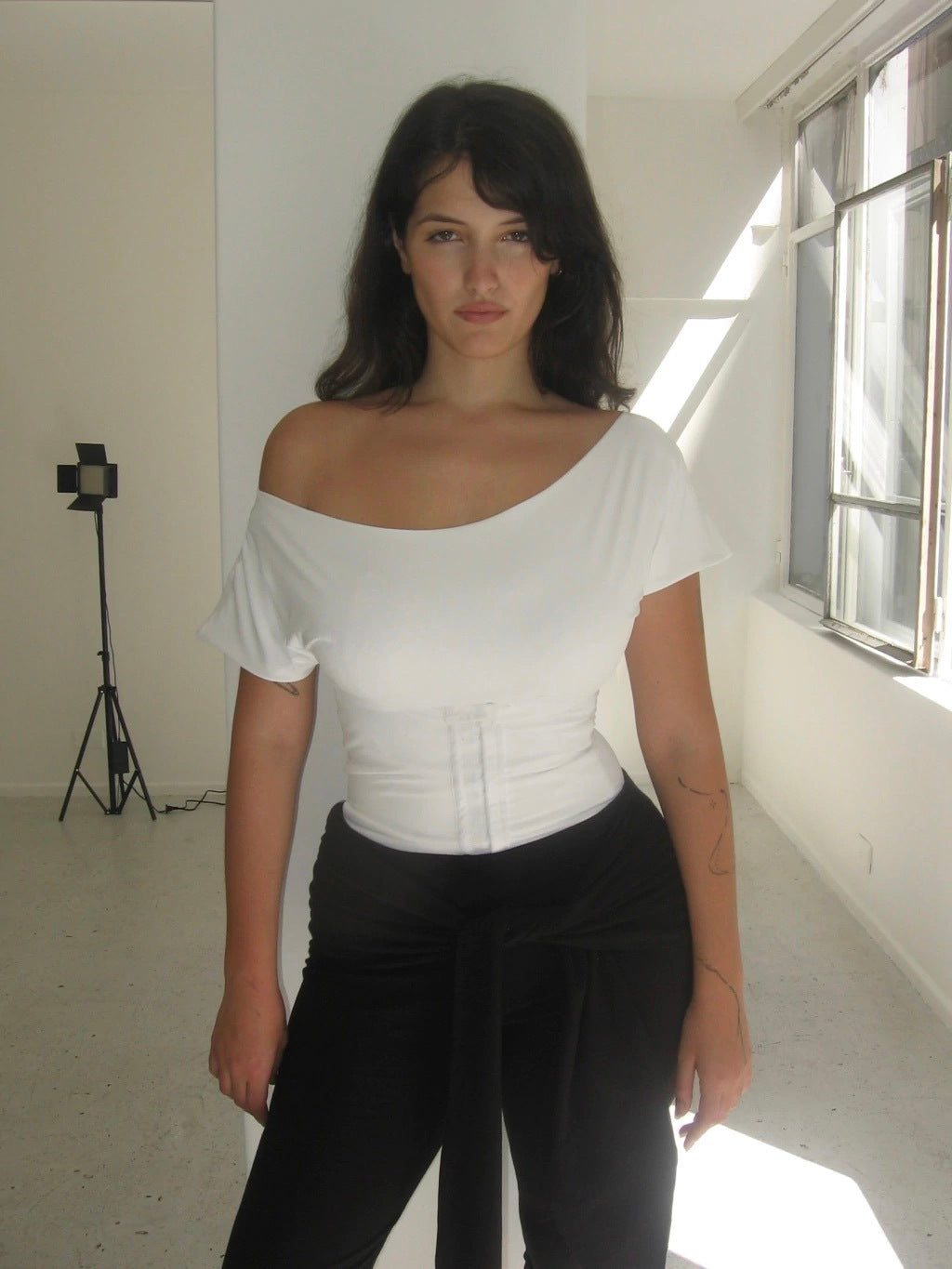 BOAT NECK CORSET TOP - WHITE