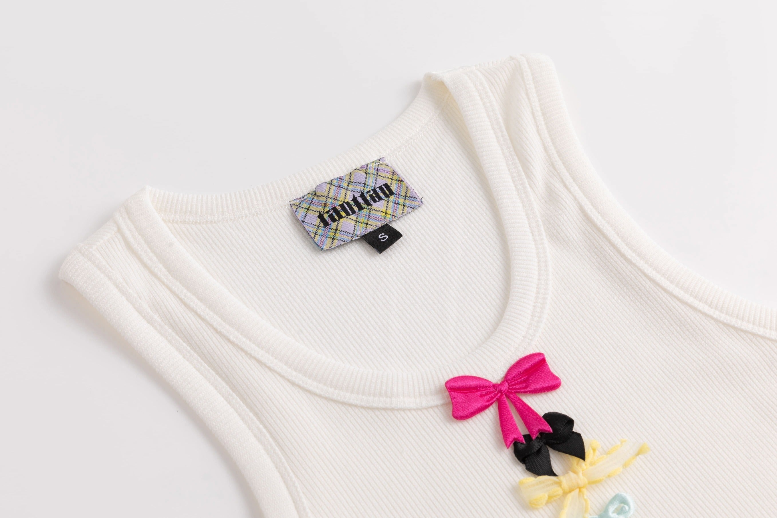 Ribbed Knit Tank Top with Bows White