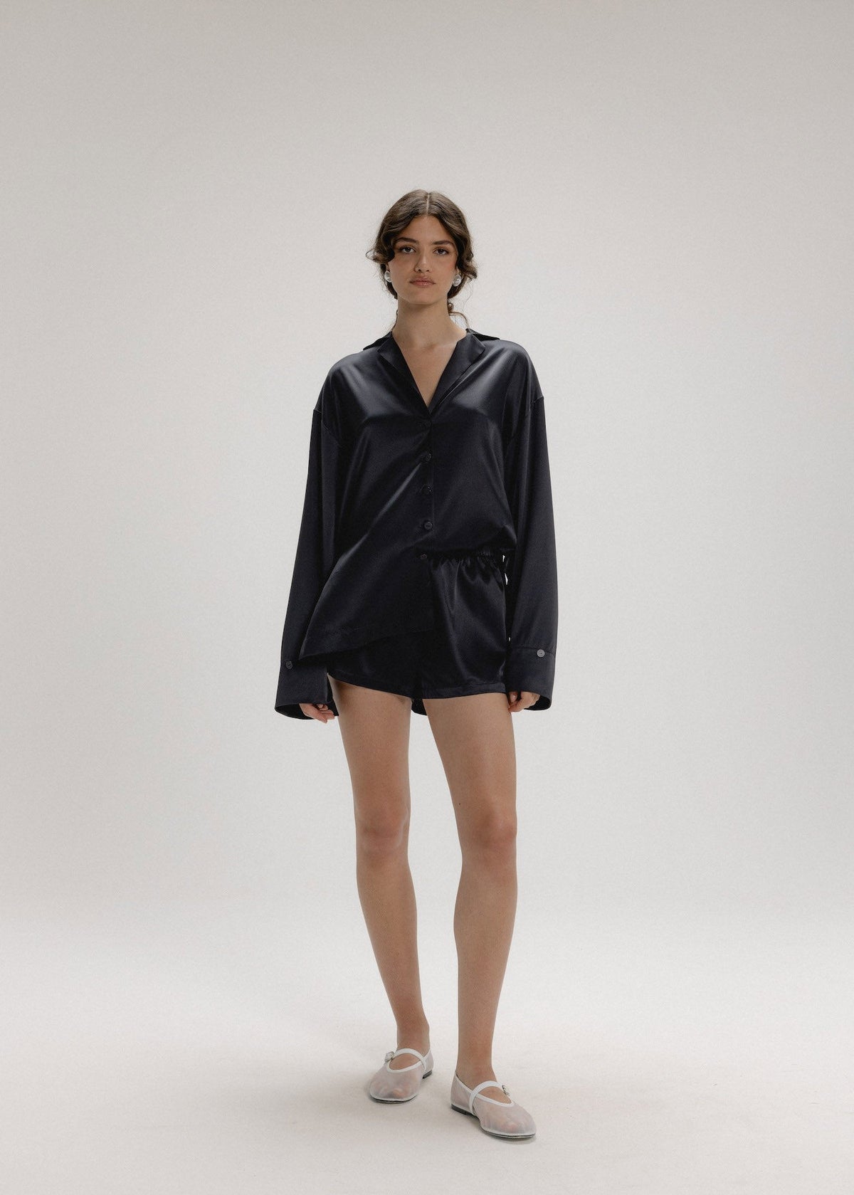 Silk Mini Shorts in Black
