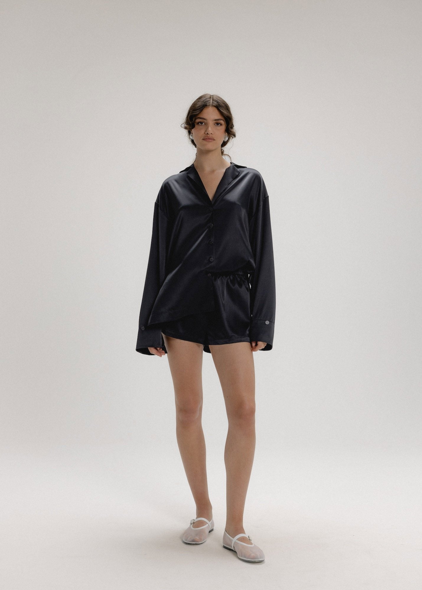 Silk Mini Shorts in Black