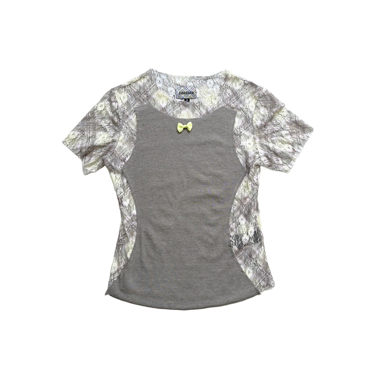 Lace Patch Tshirt Porcelain Plaid Gray