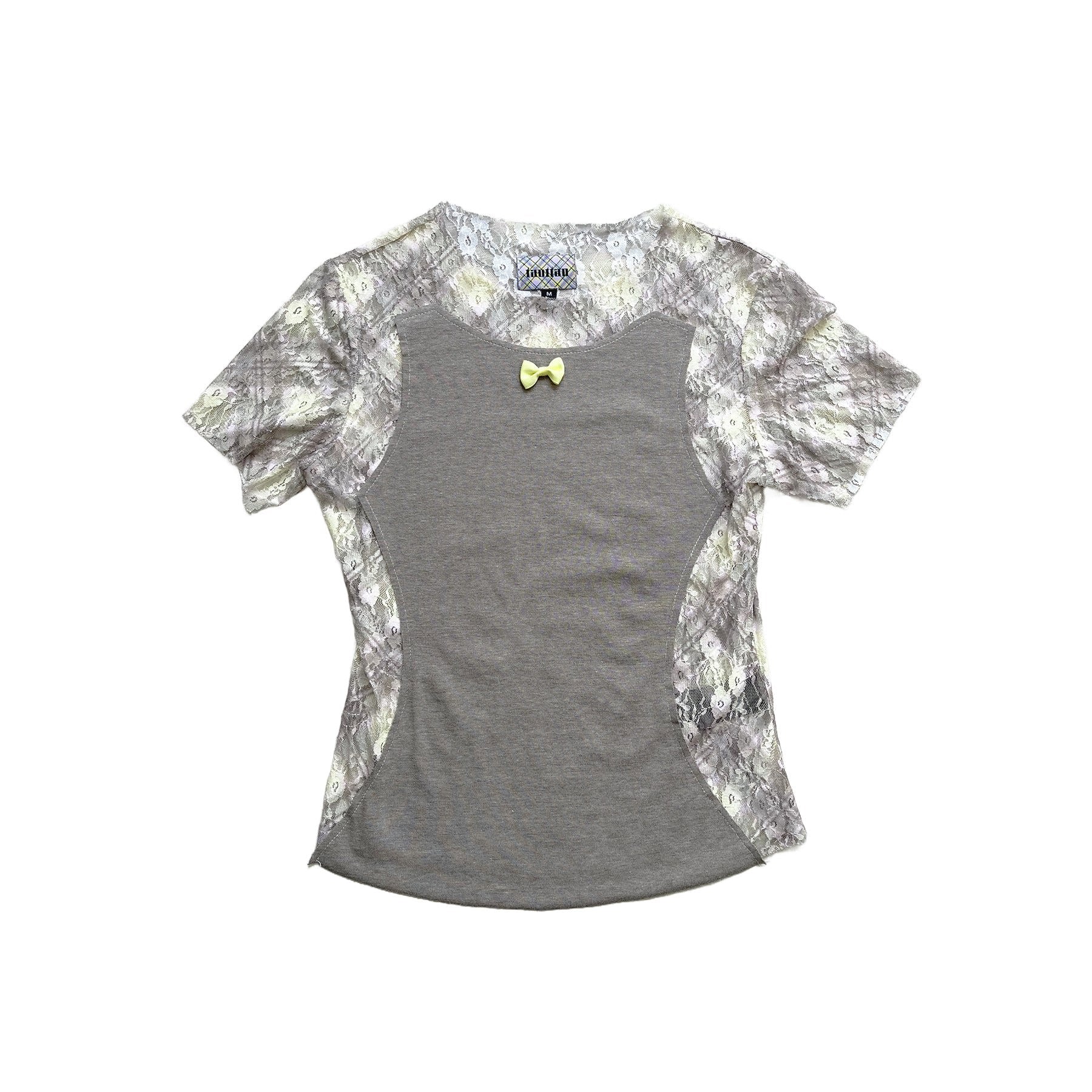 Lace Patch Tshirt Porcelain Plaid Gray