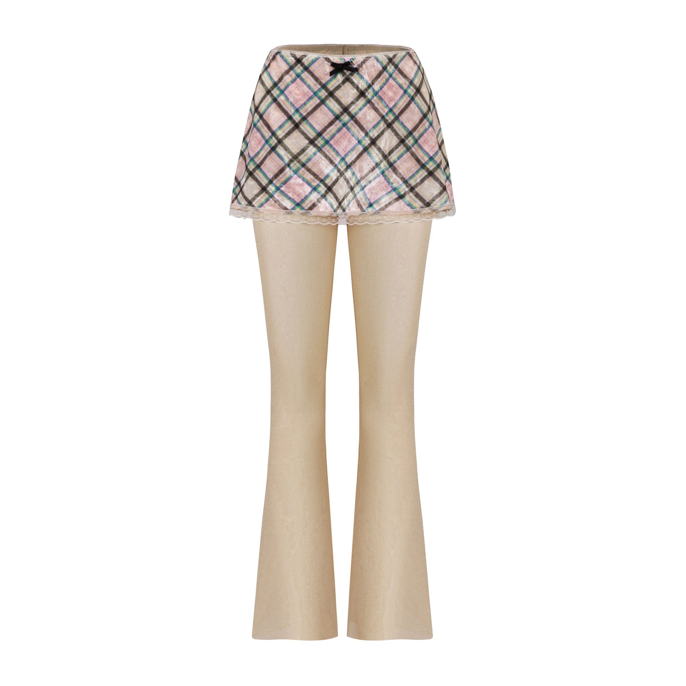Dollhouse Plaid Velvet Metallic Skirt Flare Leggings