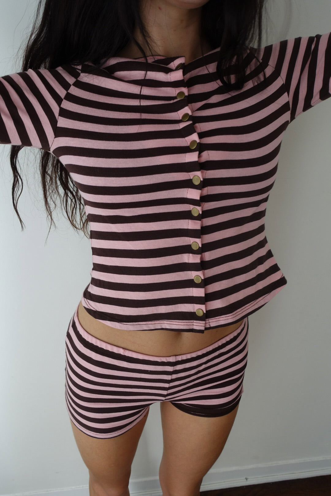 Mars Cardigan in Pink and Brown Stripe