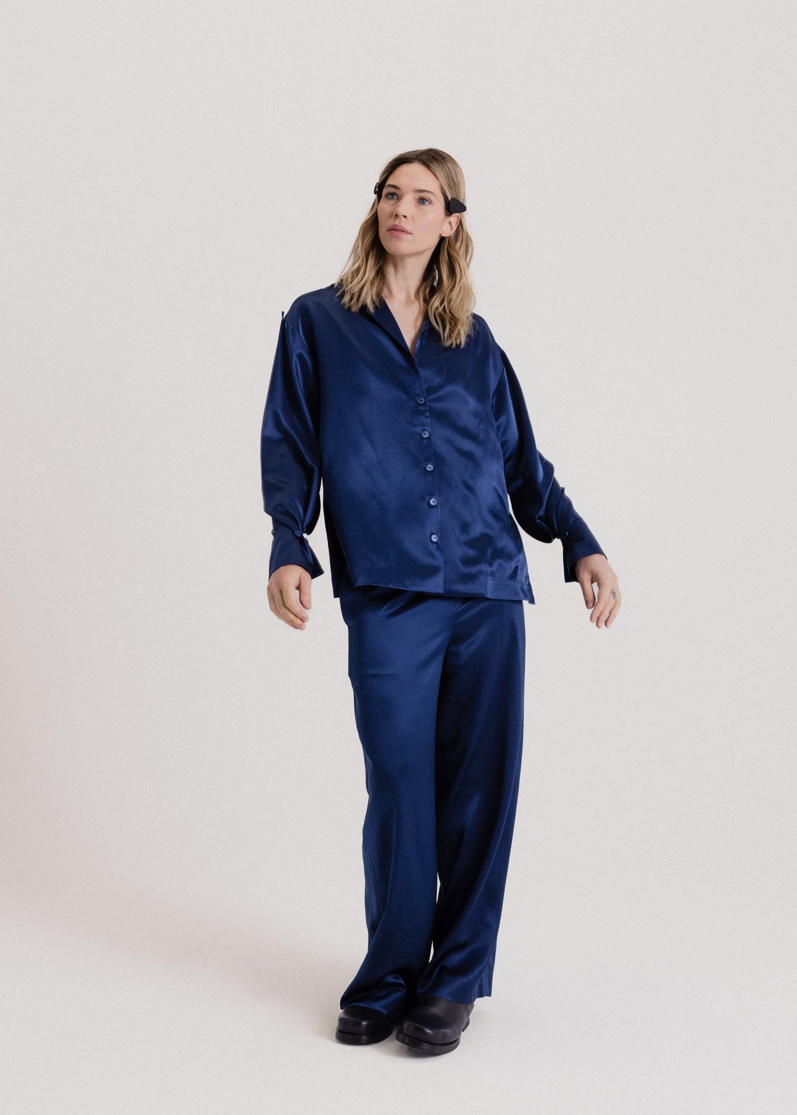 Wide Silk Pants in Royal Blue