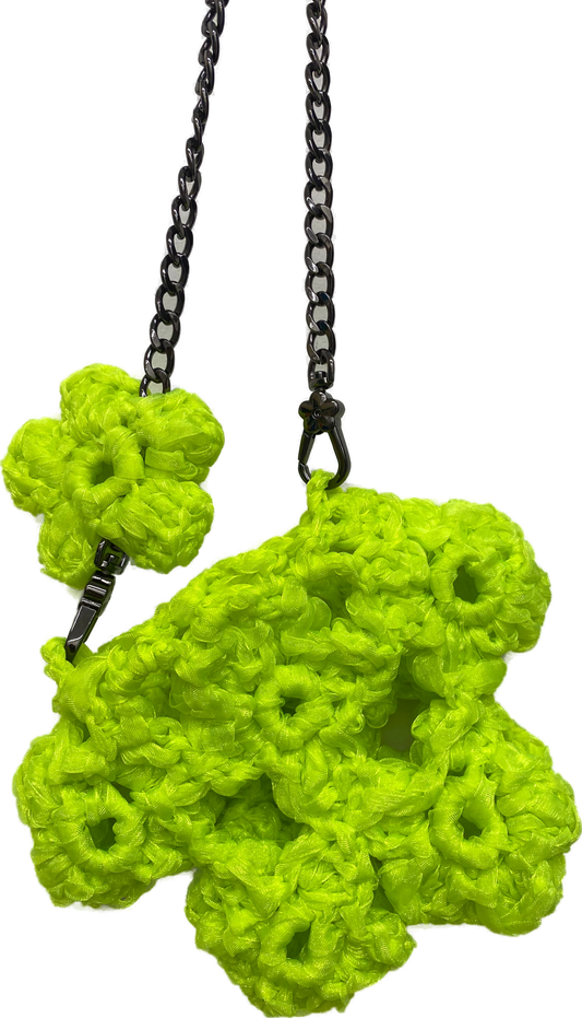 Hand Crochet Flower Pocket  Bag _ Neon Green