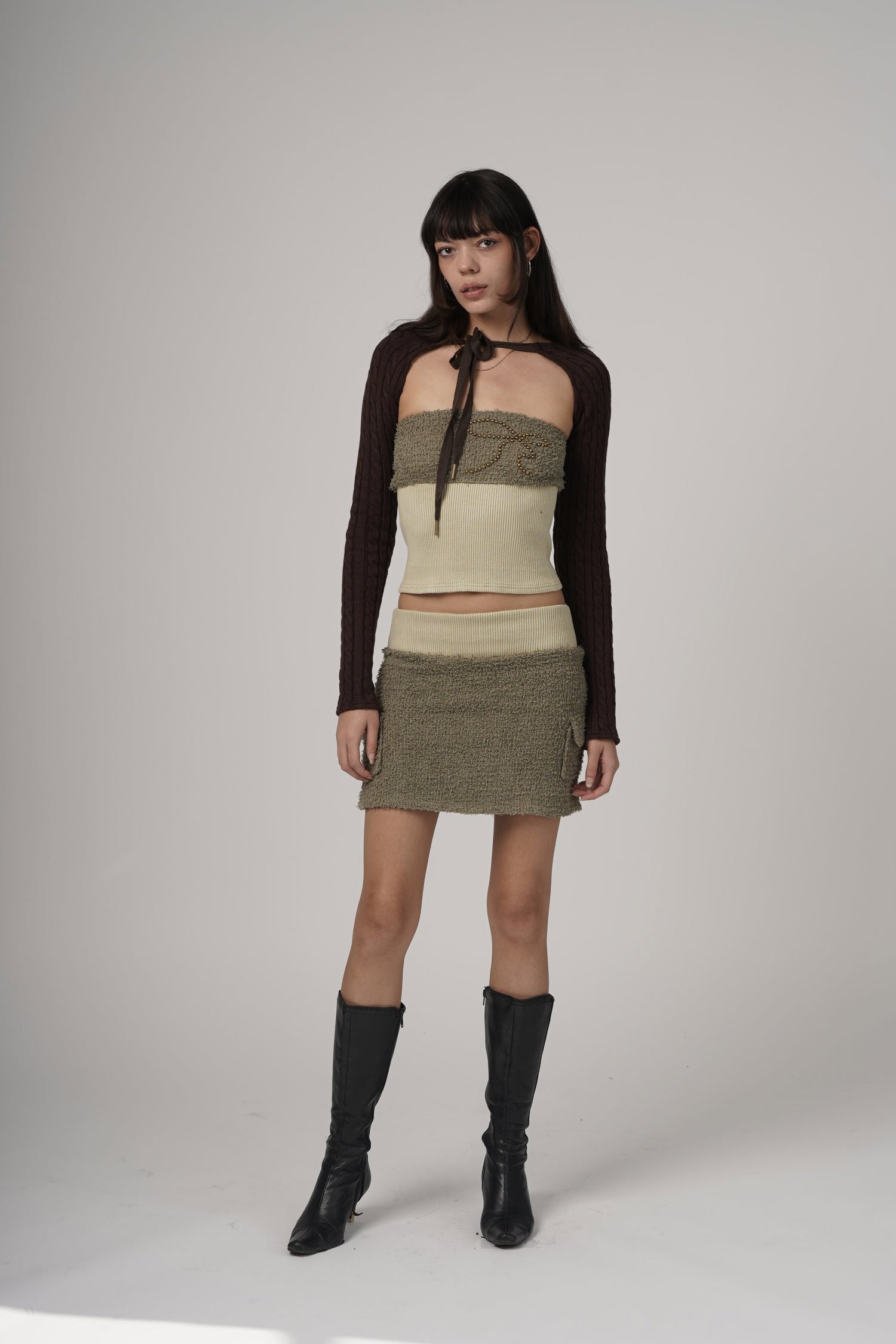 Olive Fuzzy Cargo Skirt