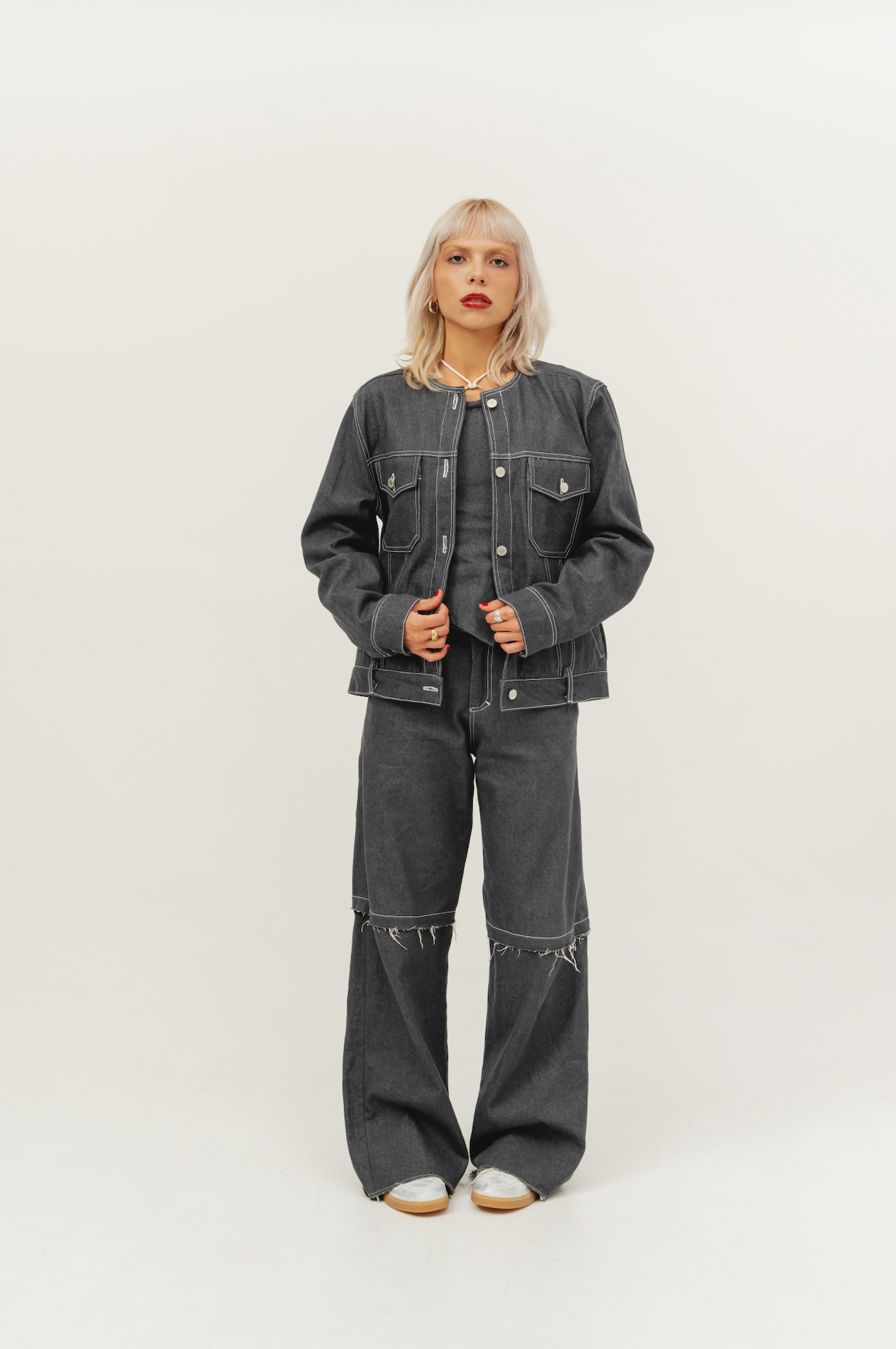 The Collarless Denim Jacket