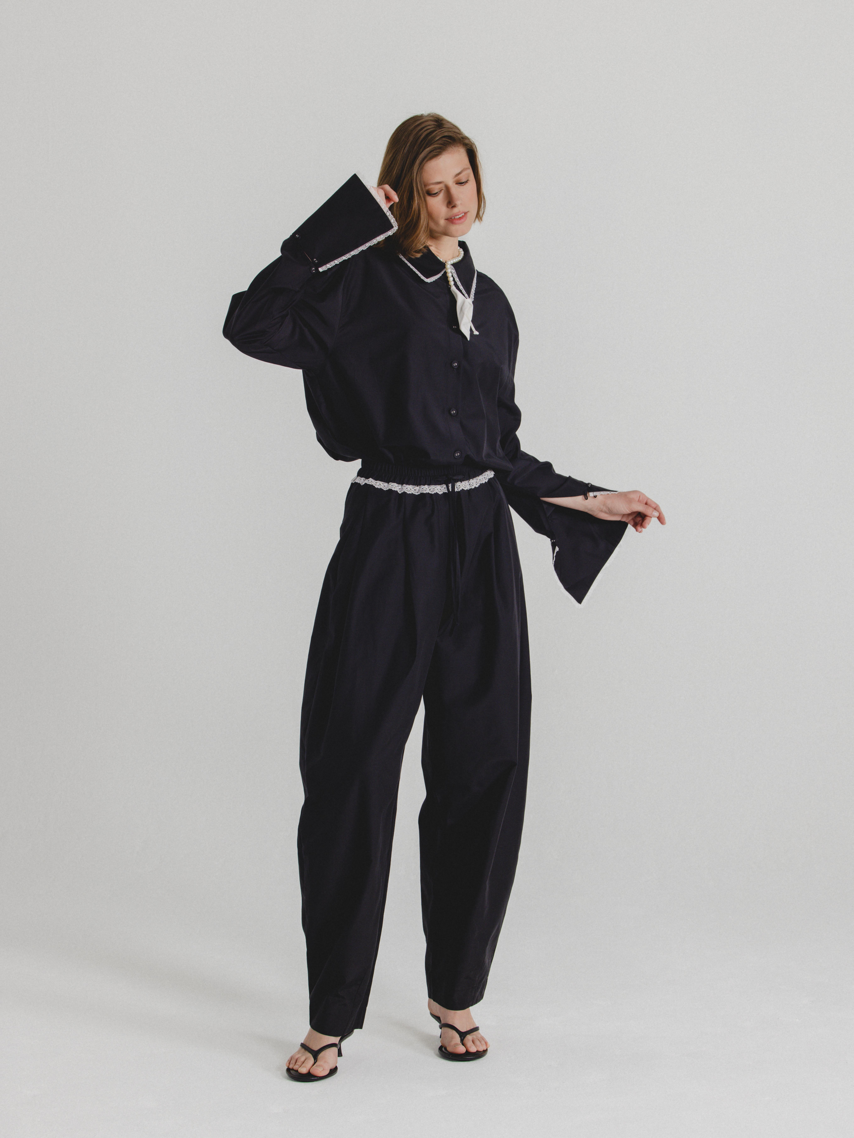 Silk-Cotton Pants in Black