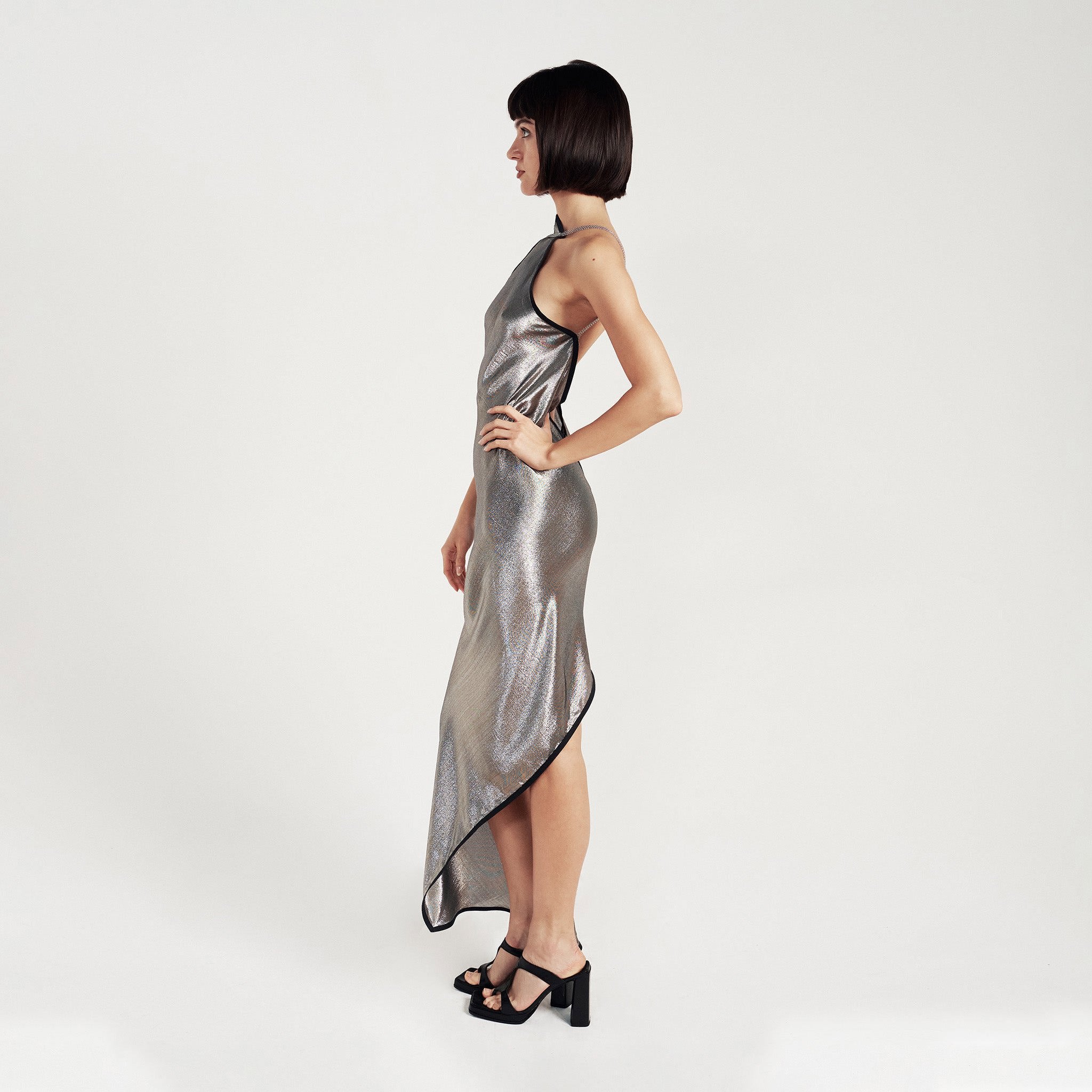 Maxi Goddess Dress in Mettalic Silk
