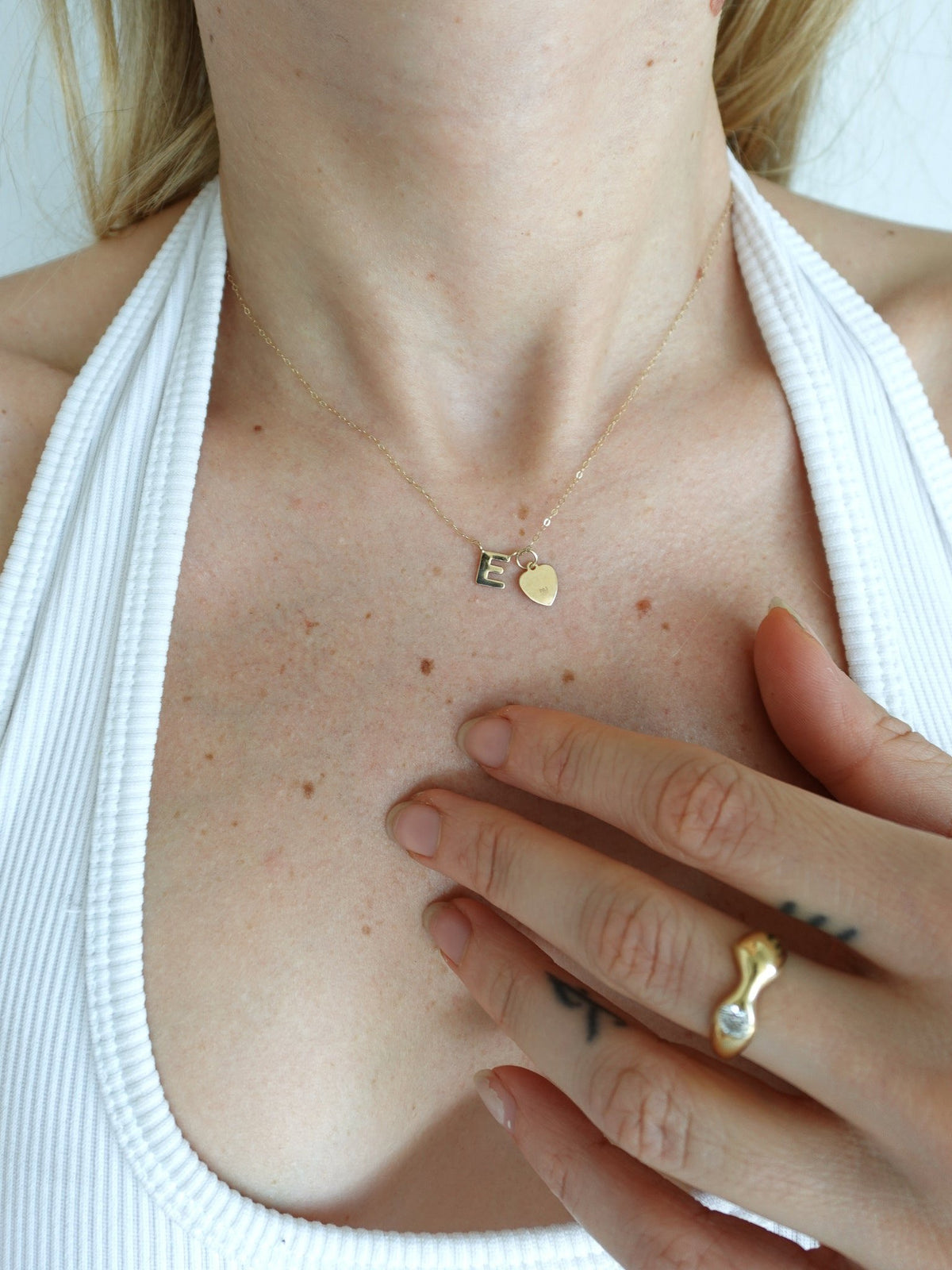 14k Solid Alphabet Necklace with Heart Charm