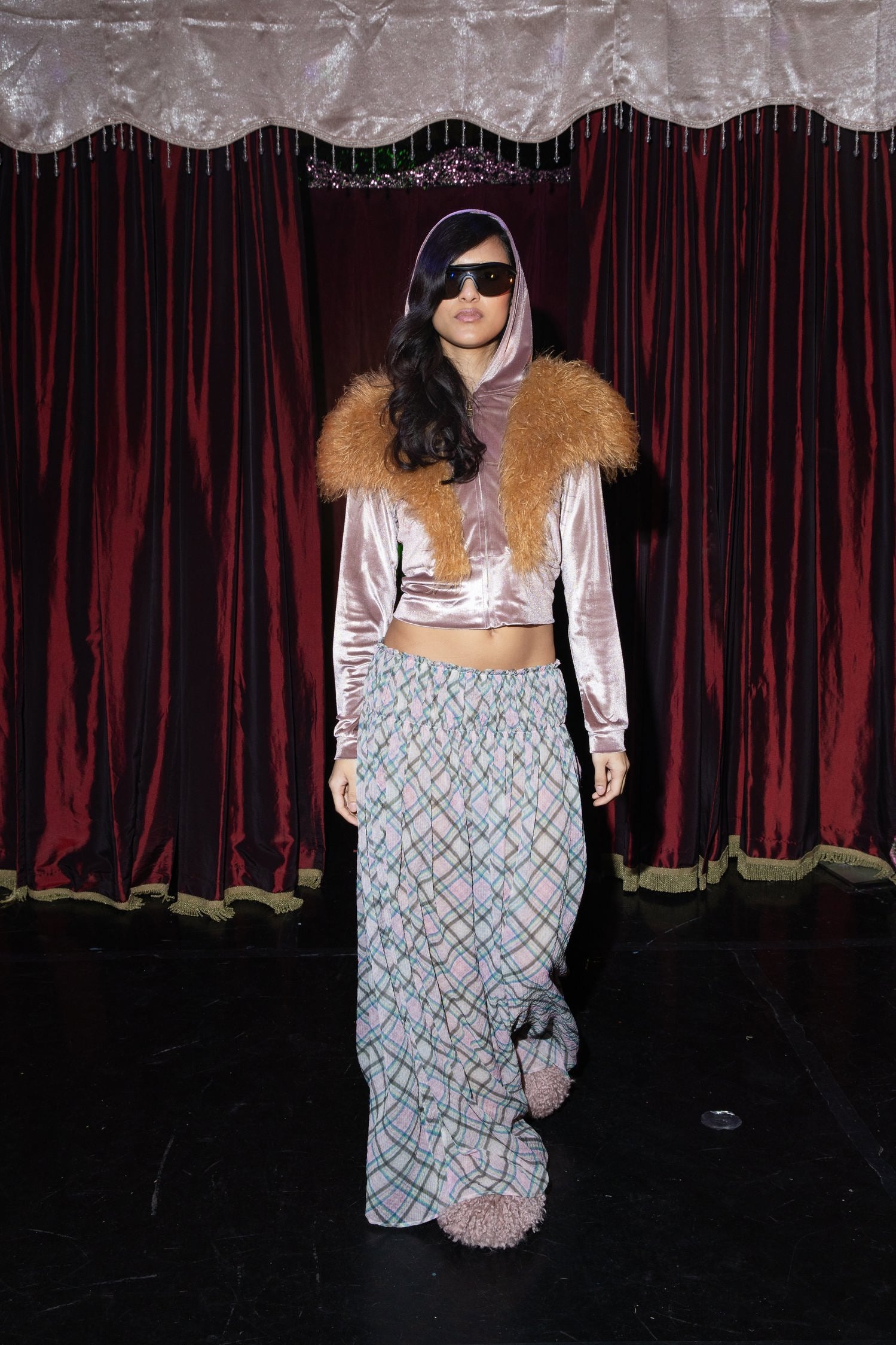 Dollhouse Plaid Chiffon Maxi Skirt
