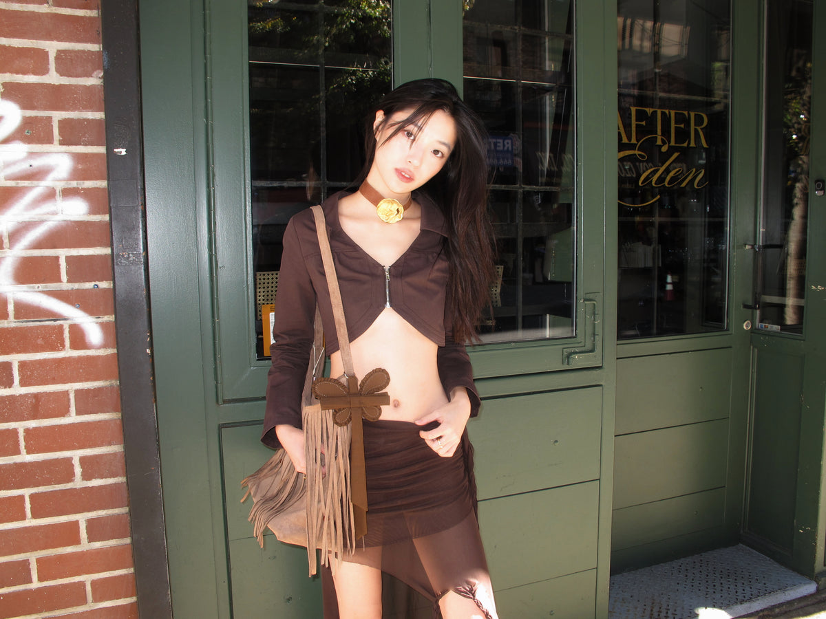 Temple Cropped Jacket in Brown