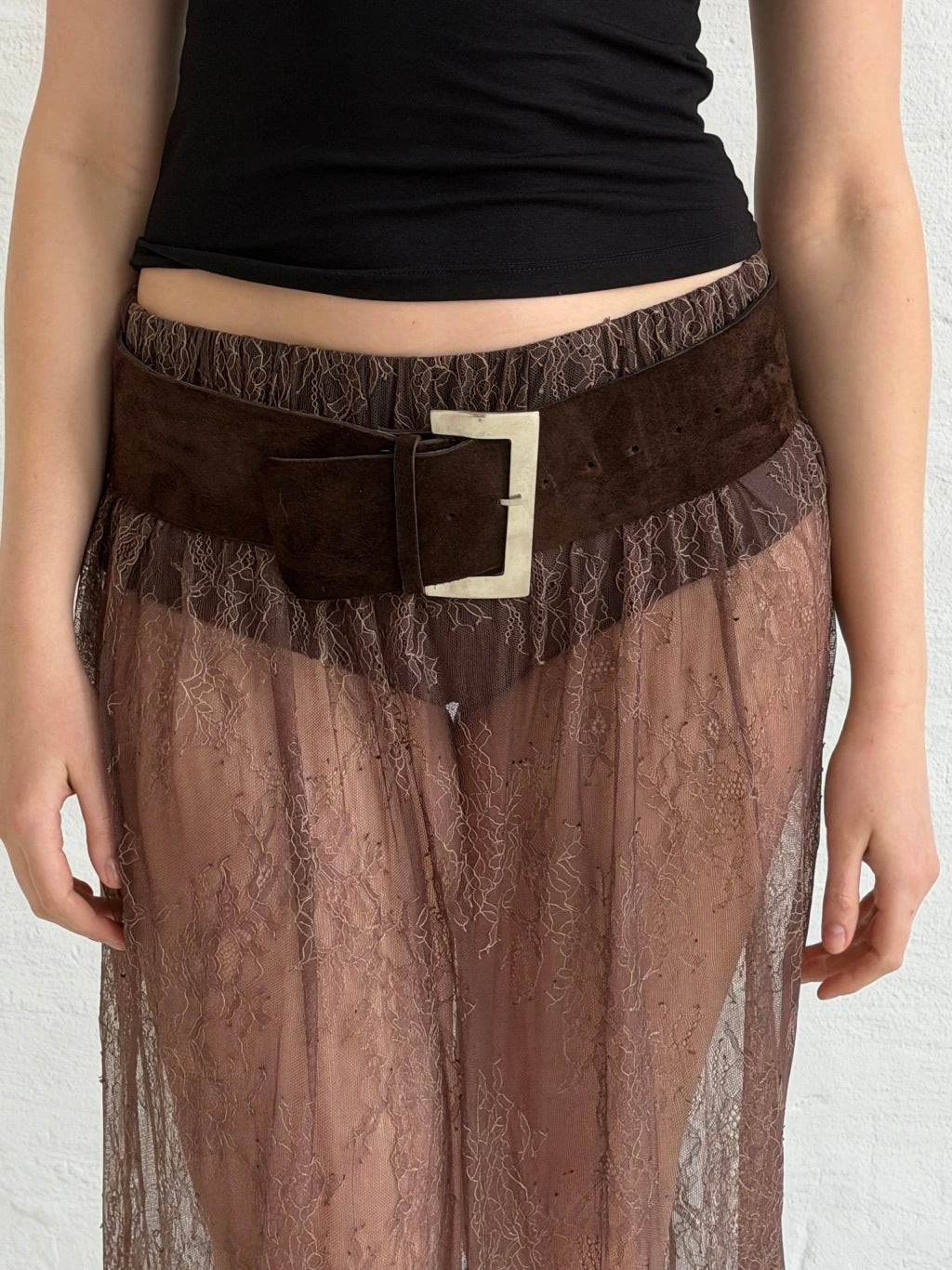 WIDE LEATHER BELT - BROWN SUEDE