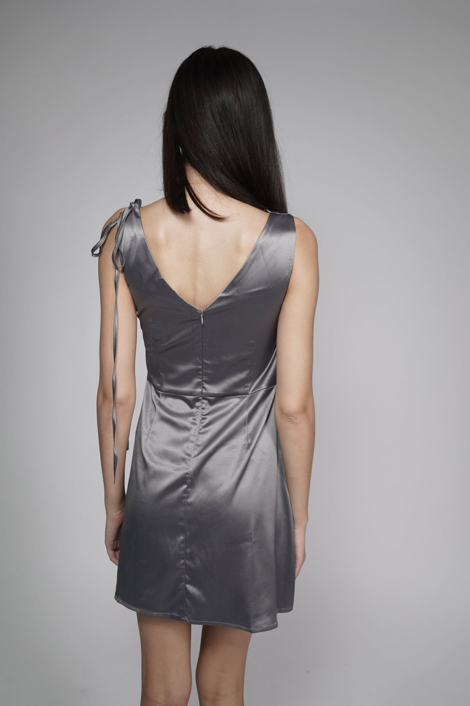 Cowl Neck Satin Dress - Charcoal