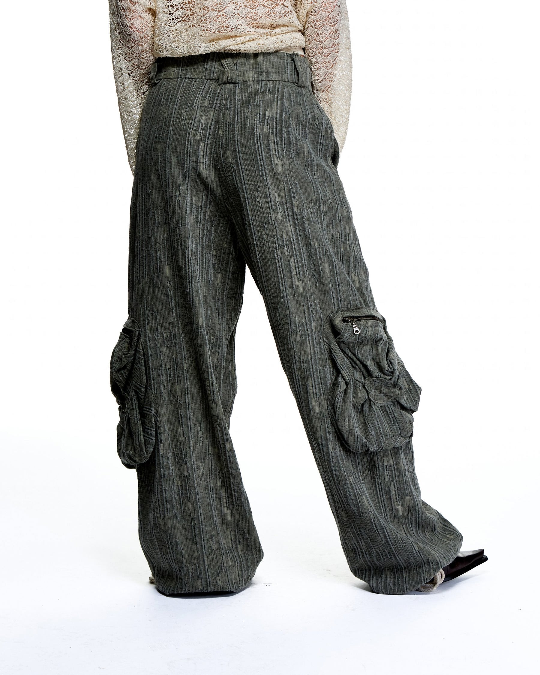 WASHED MOSS DENIM CARGO PANTS